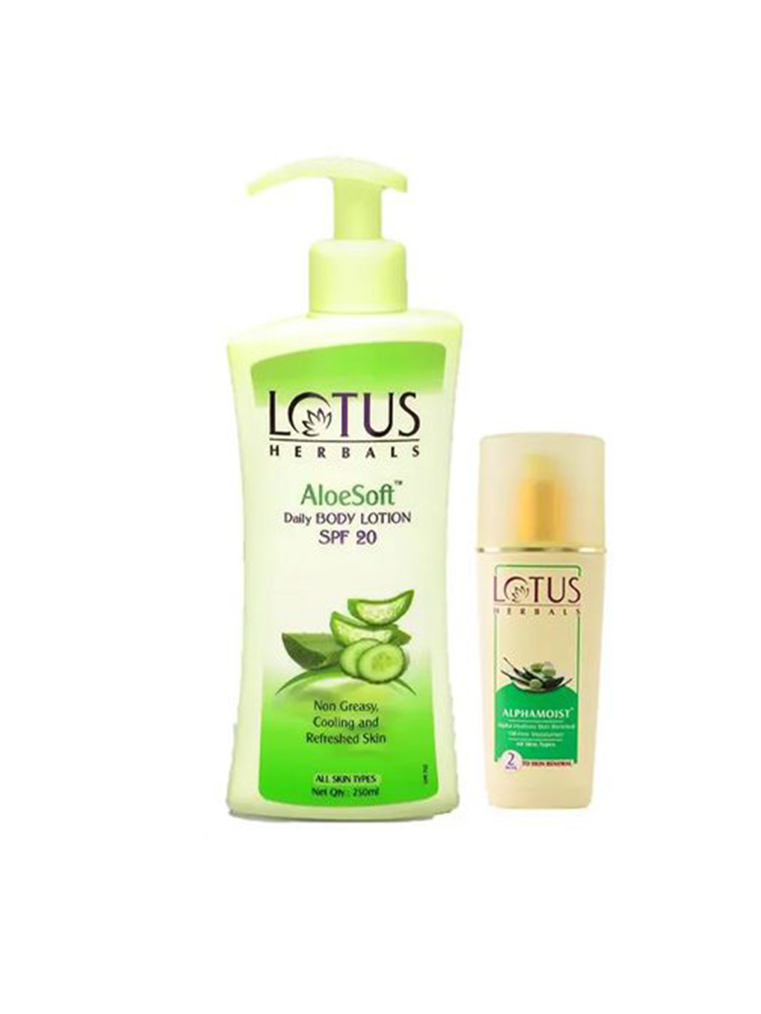 Lotus Herbals Set Of 2 Aloesoft Daily Body Lotion 250 ml & Alphamoist 80 ml