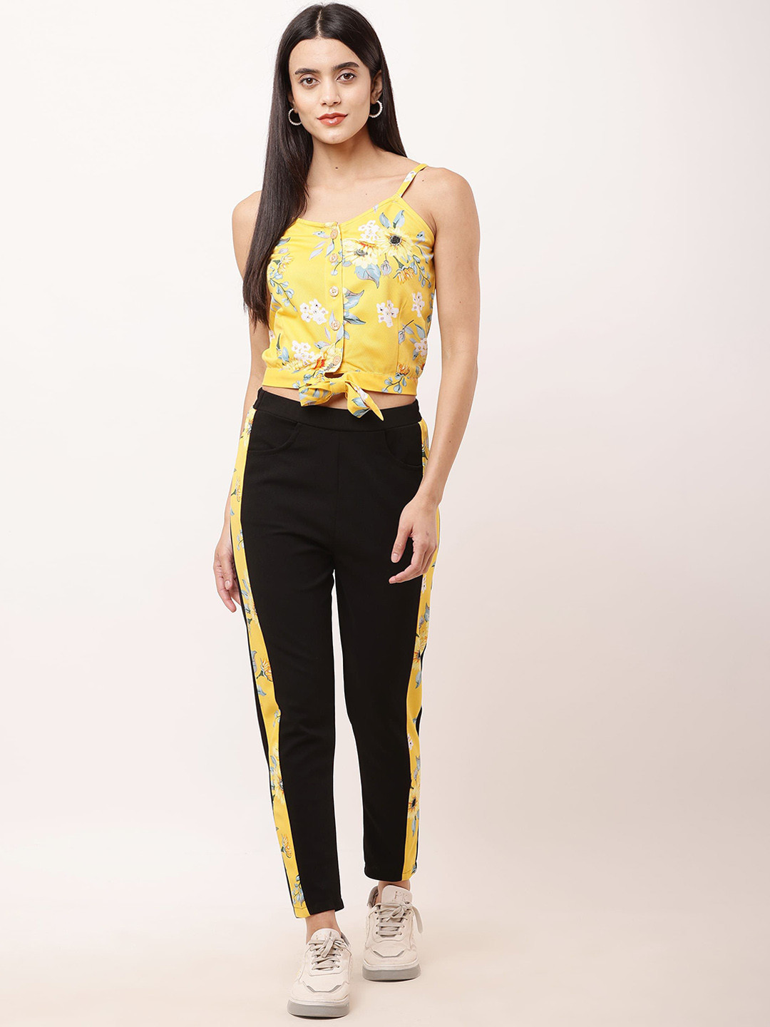 Moda Rapido Shoulder Straps Pure Cotton Crop Top With Trousers