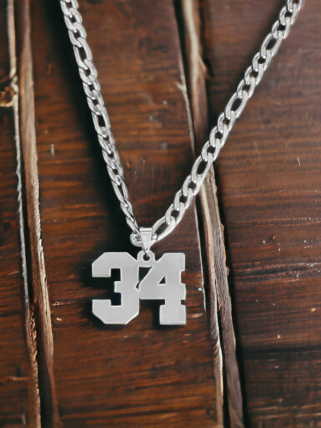 M Men Style Stainless Steel Silver-Plated Sports Jersey Number Pendants With Chains