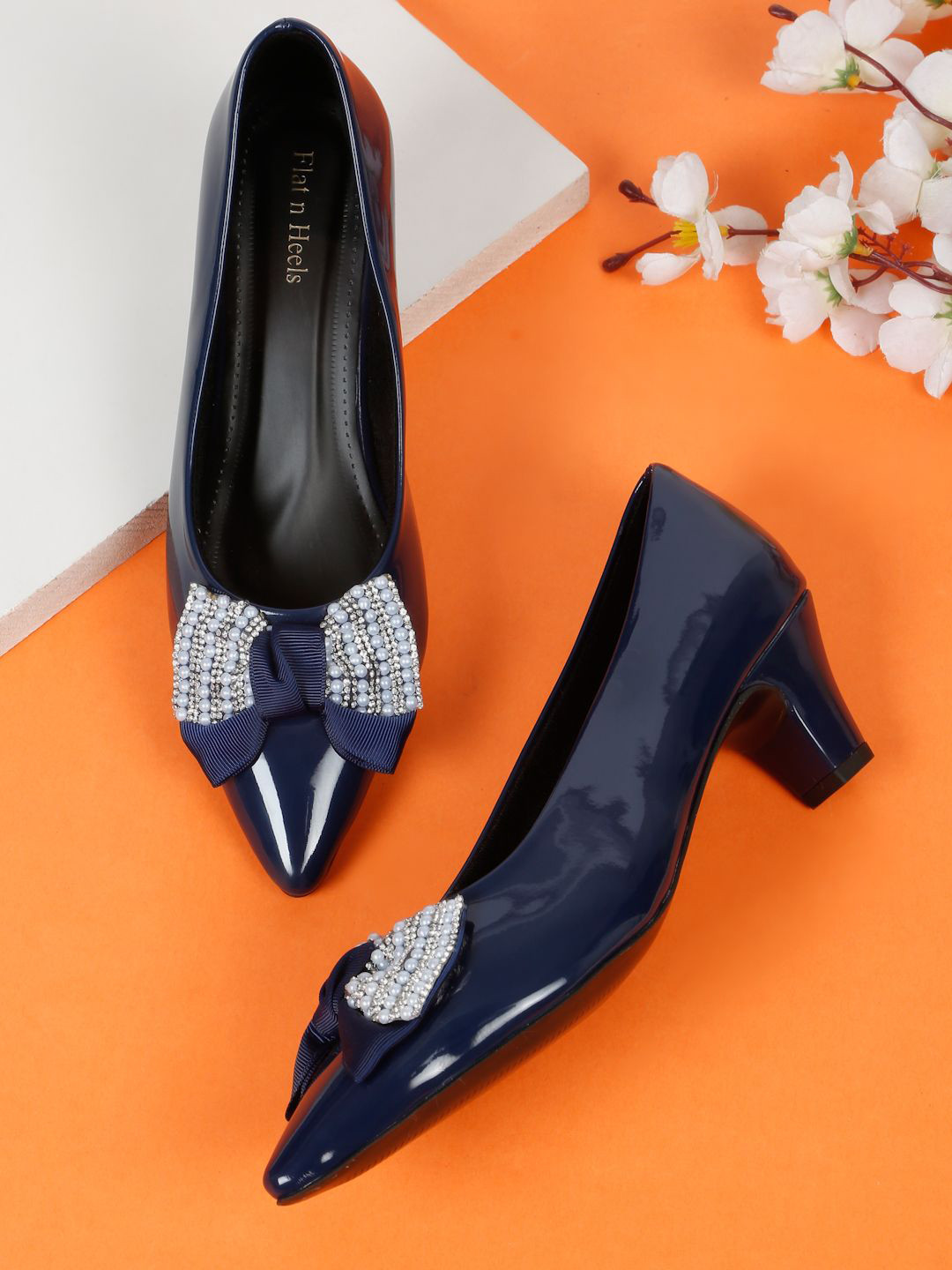 Flat n Heels Women Block Pointed Toe Pumps FnH 2756-NVY-34