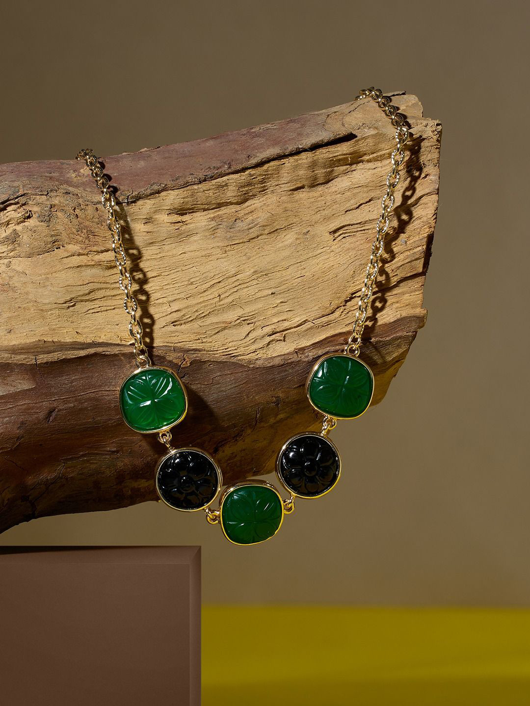 AMI Gold-Plated Stone Studded Embellished Contemporary Necklace