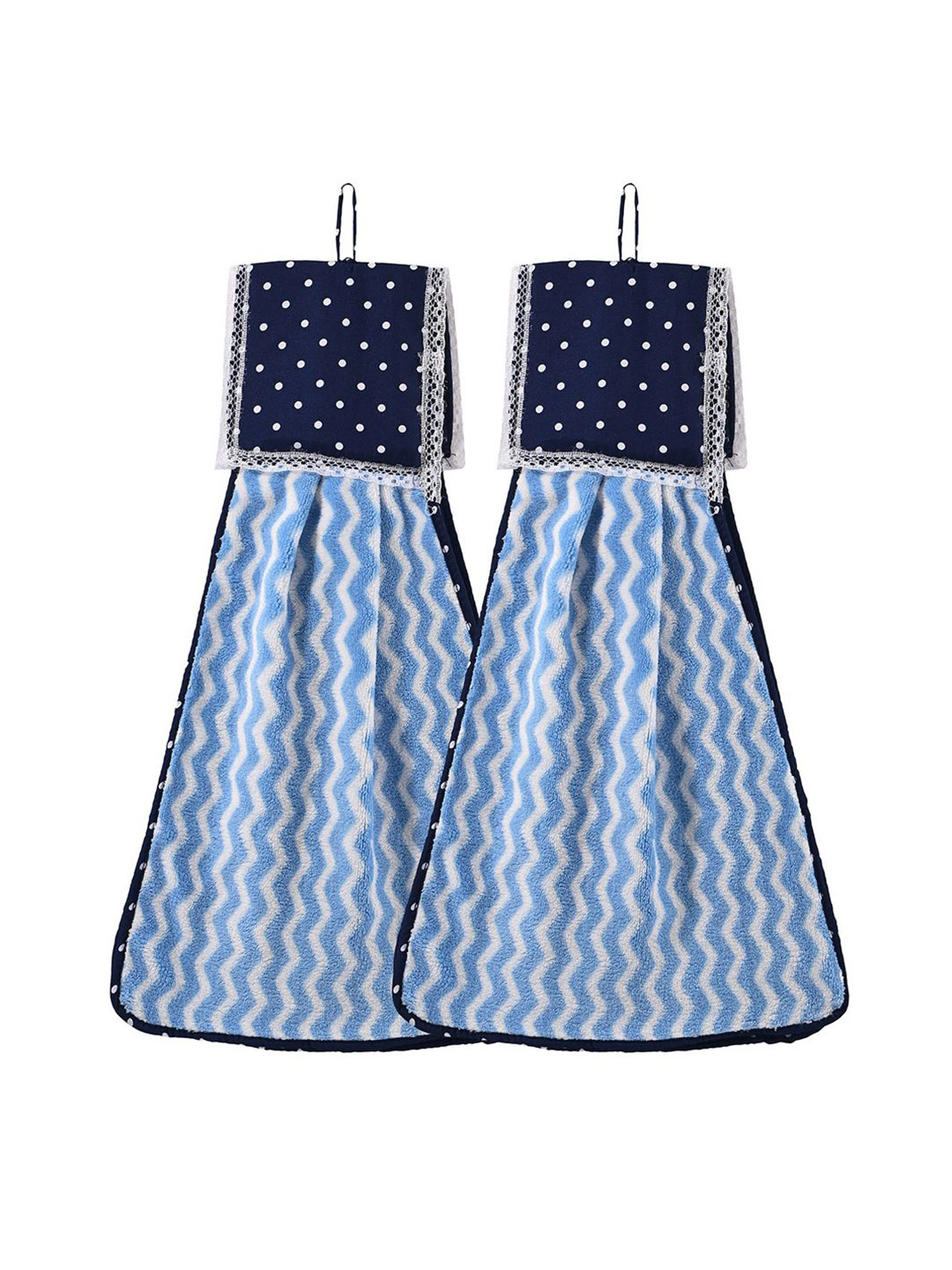 Kuber Industries Blue 2 Pcs Printed Microfiber Wash Basin Napkin Towel With Hanging Loops