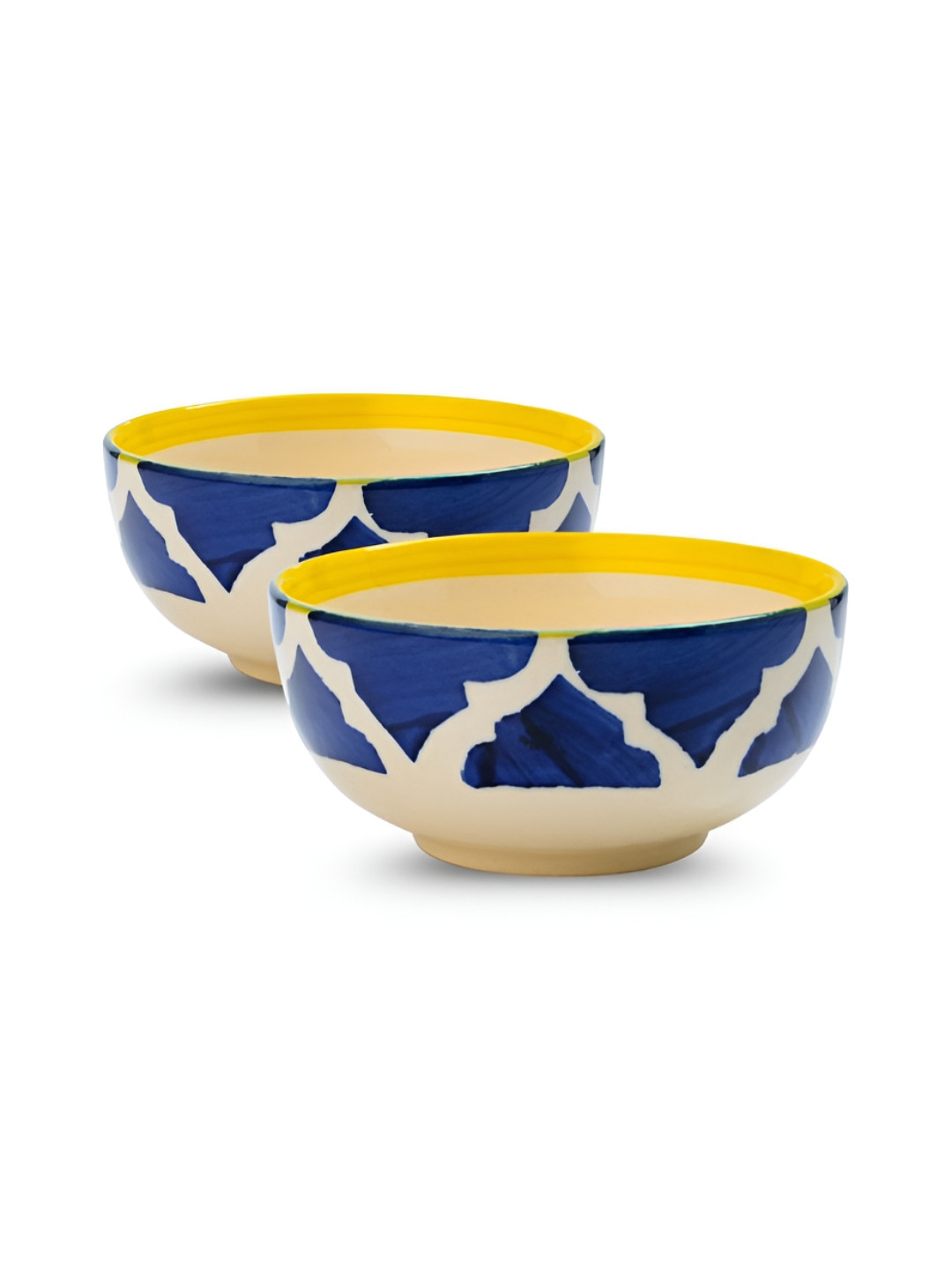 YELONA Navy Blue 2 Pcs Geometric Printed Ceramic Microwave Safe Ceramic Serving Bowls