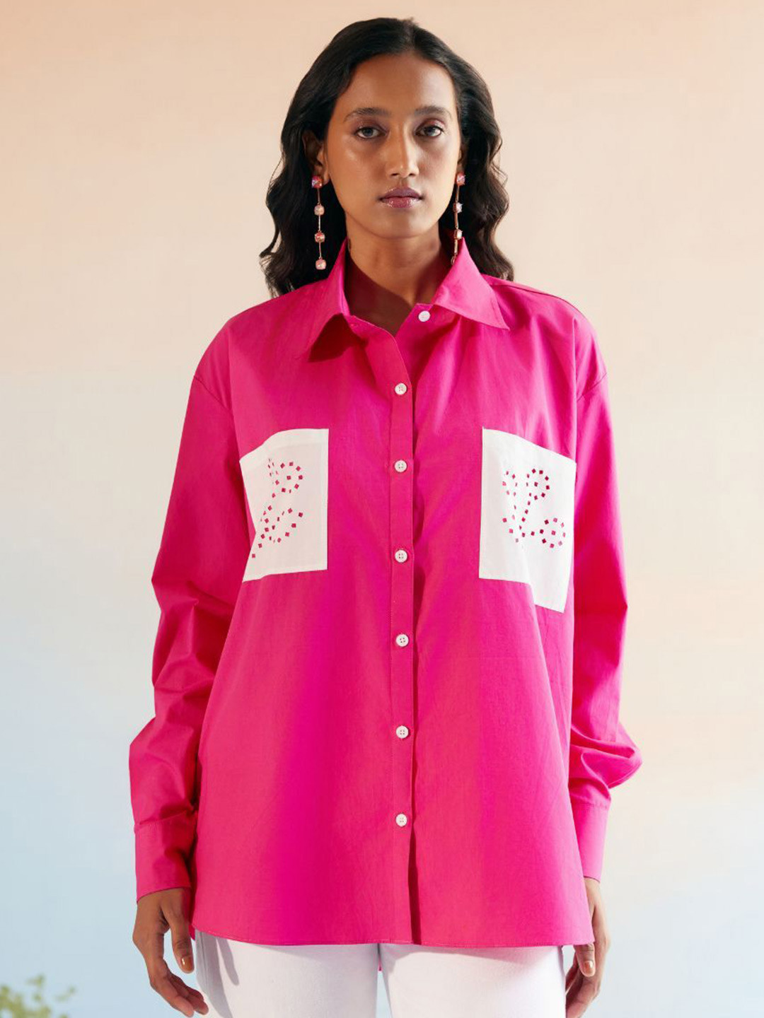 ECHO STUDIO Women Classic Oversized Fit Solid Spread Collar Cotton Casual Shirt