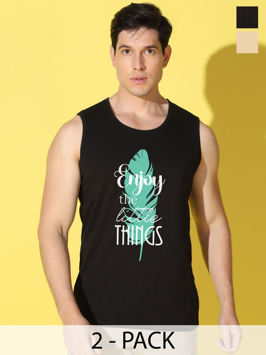 WOOSTRO Pack Of 2 Printed Combo Cotton Innervests VWS26(ENJOY BLACK)(RUN RUST)