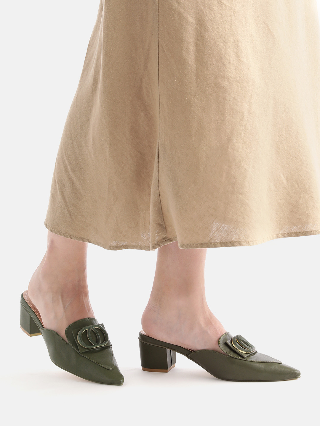 AXIUM Embellished Work Block Mules with Buckles