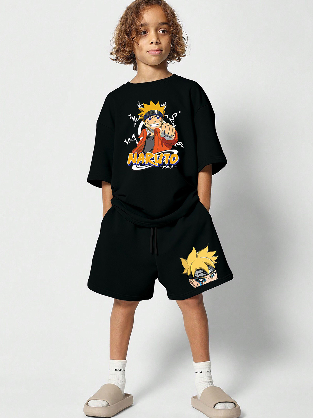 MODARUE Boys Anime Printed Round Neck T-shirt With Shorts