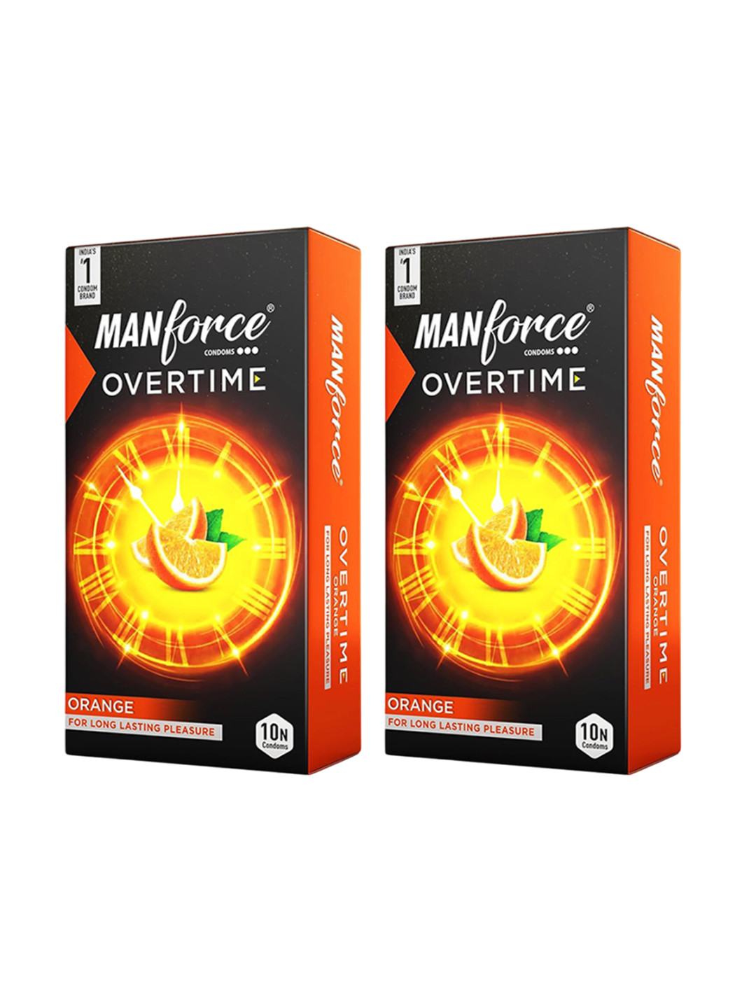 Manforce Men Set Of 2 Overtime Dotted Orange Condom - 10 Pcs Each