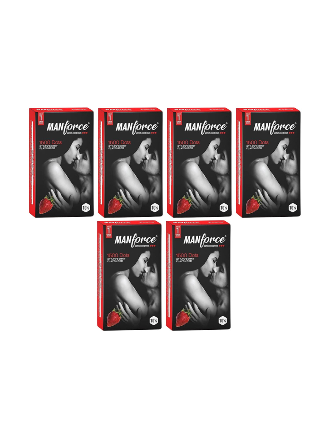 Manforce Men Set Of 6 Xotic 1500 Dots Strawberry Flavoured Condoms - 10 Pcs Each