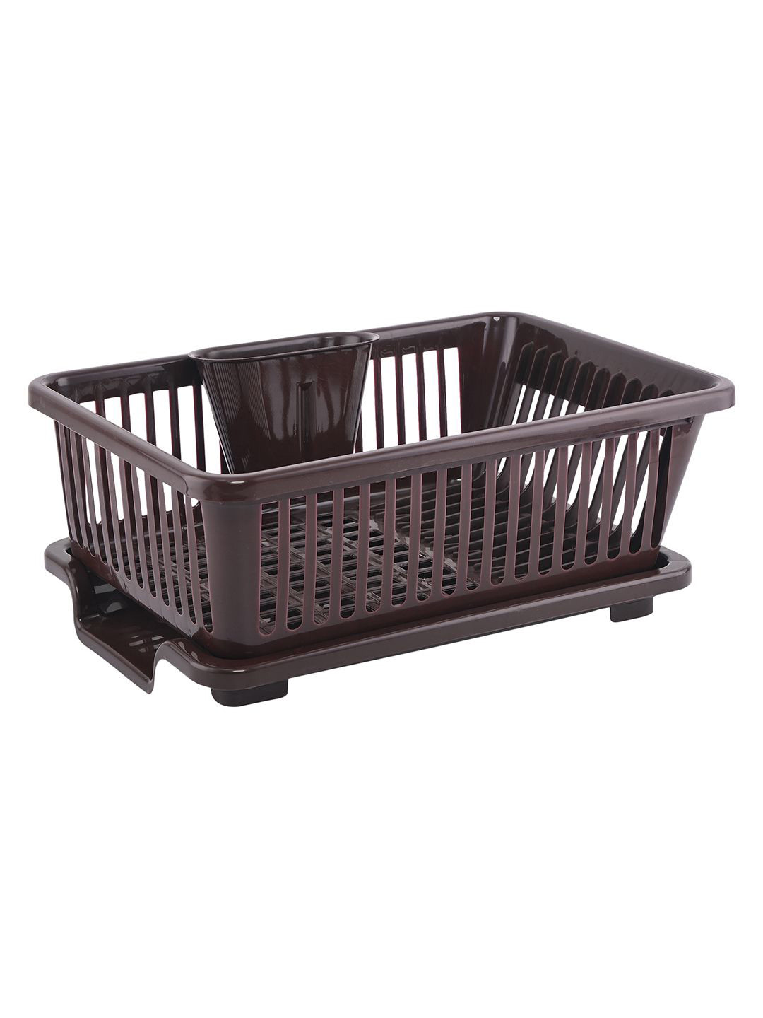 Kuber Industries Plastic Dish Drainer Drying Rack with Tray Home & Kitchen Brown