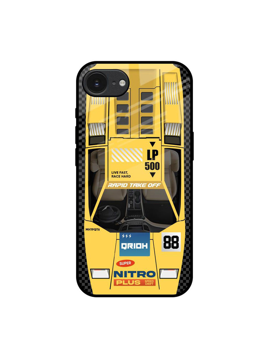 QRIOH Yellow Racing Car Apple iPhone 16e Impact Resistant Back Case