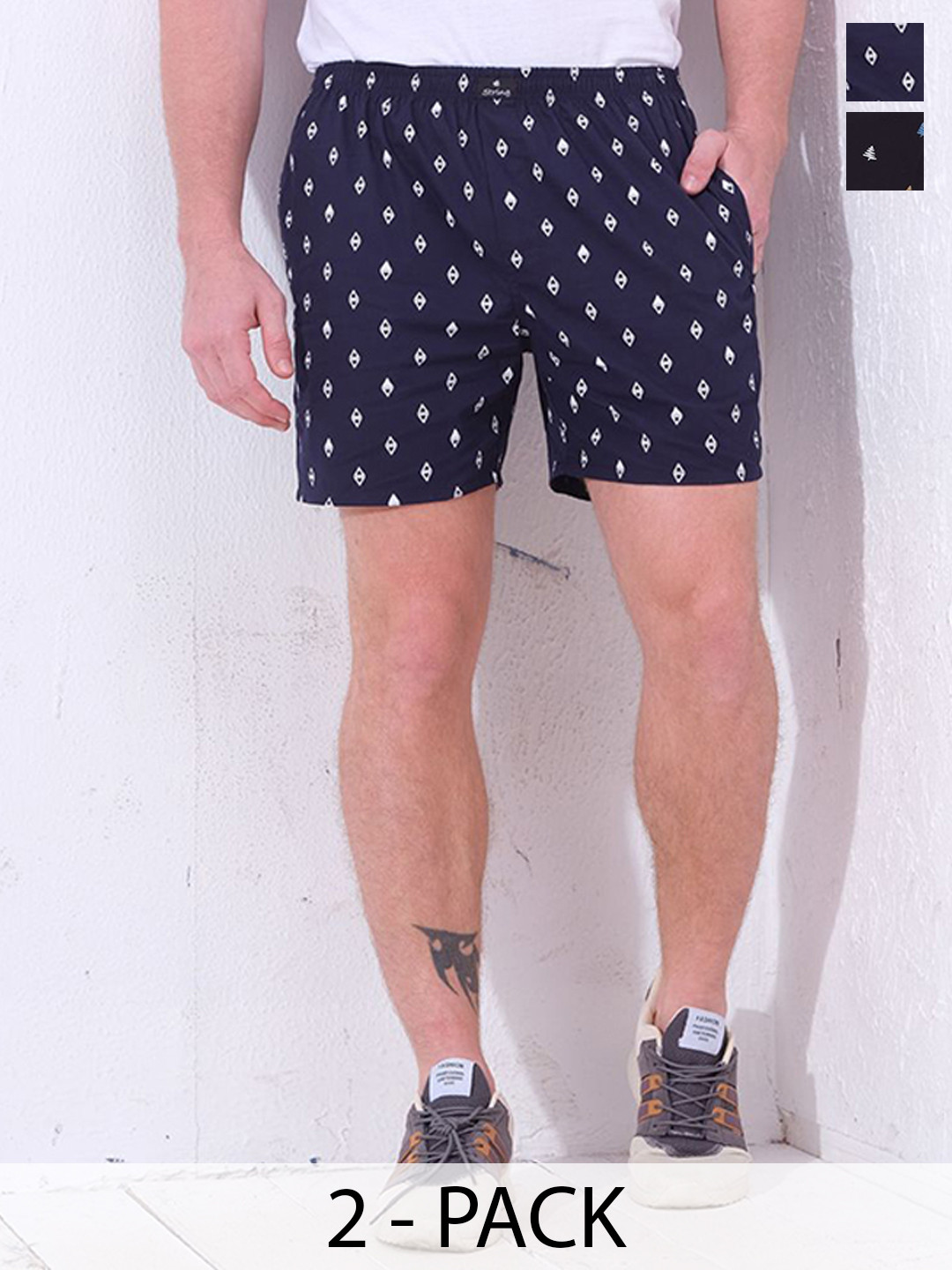 String Pack Of 2 Printed Pure Cotton Boxers