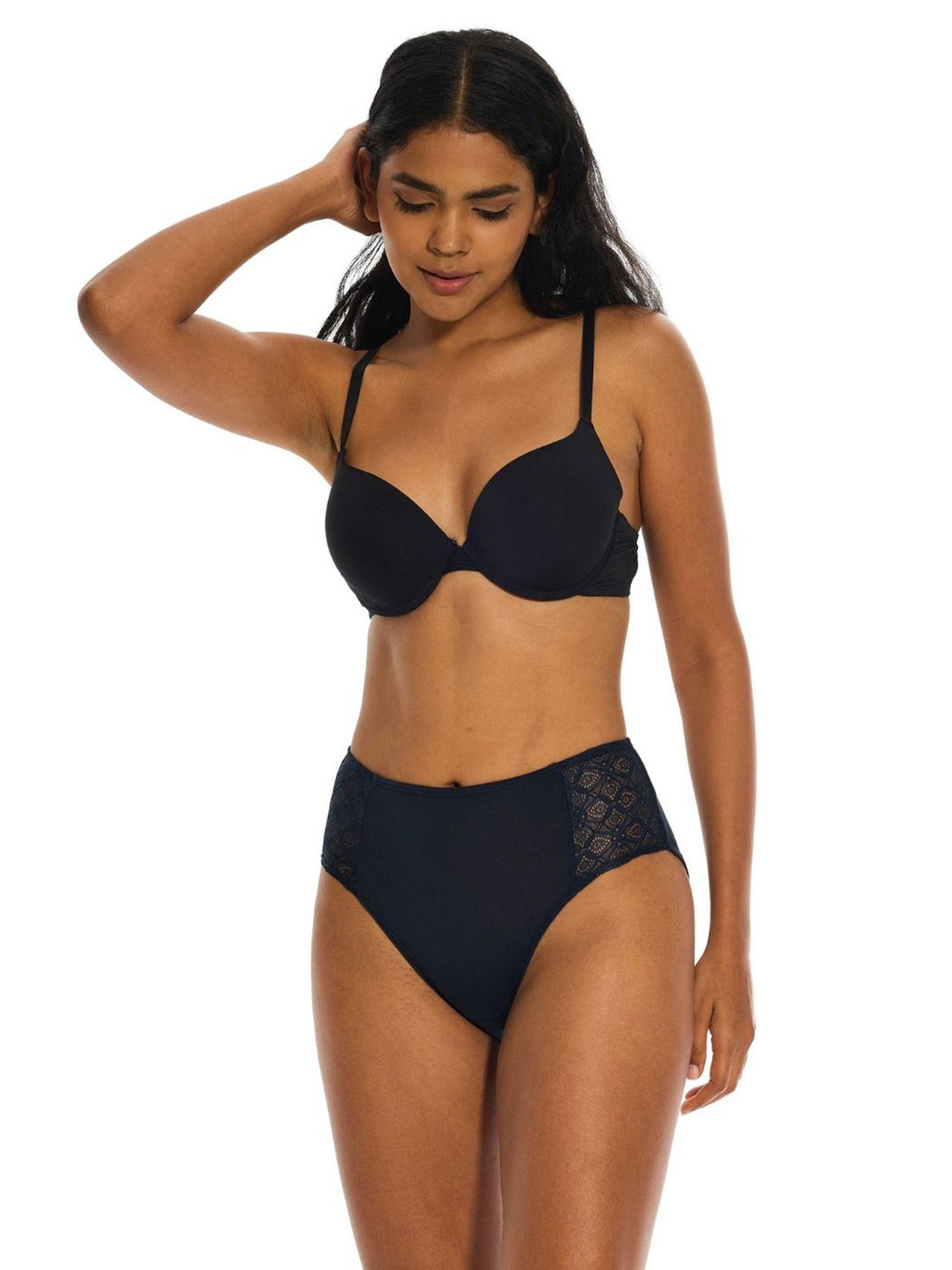 Butt-Chique High-Rise HipHugger Panty Brief SIDE-STRETCH-LACE-PANTY-MIDNIGHT-BLUE-S