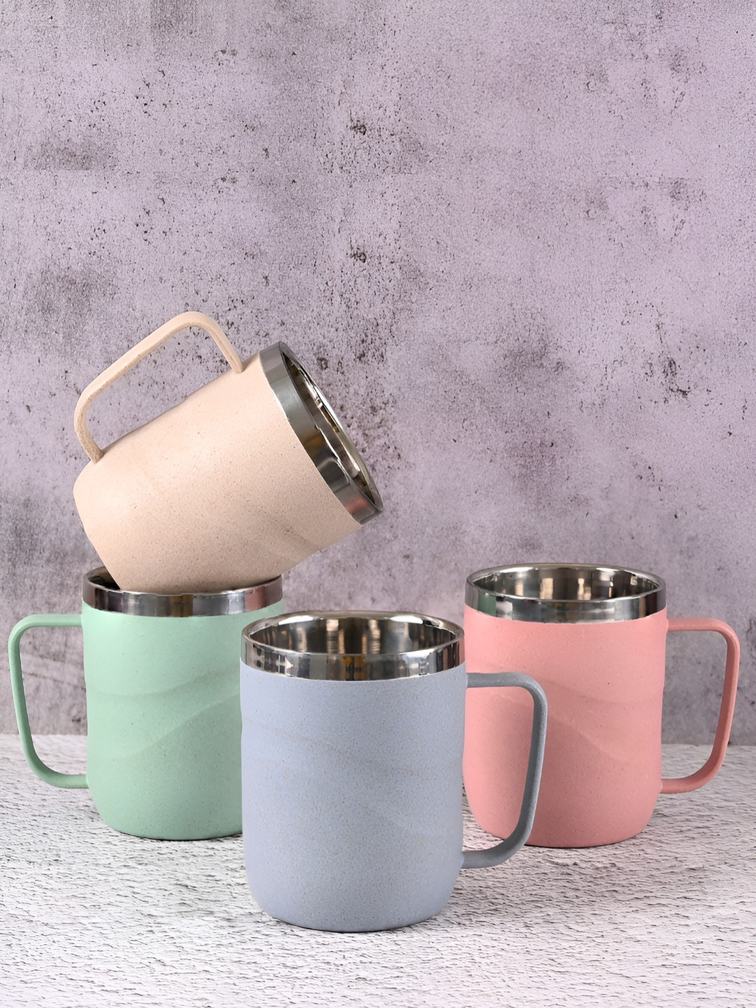 eha Premium Traditional Leaf Design Green Textured Biocomposite Microwave Safe 4 Piece Mugs-400ml