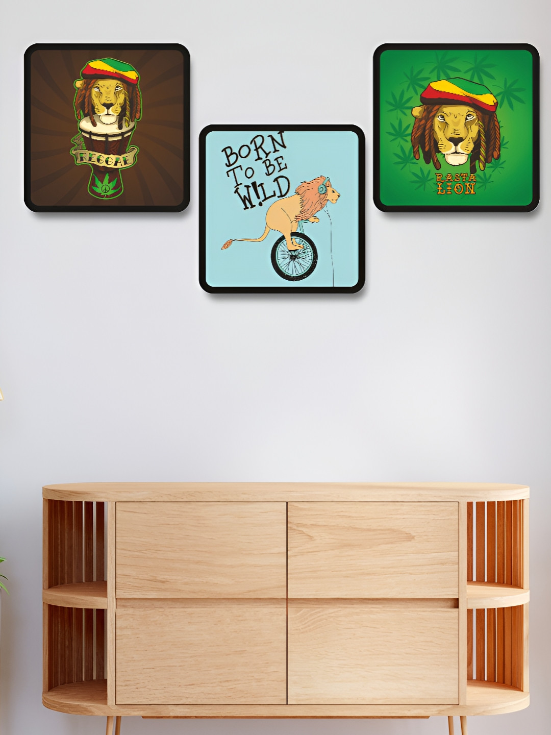 Aura Green & Blue 3 Pieces Motivatonal Quotes Birds And Animals Wooden Wall Arts