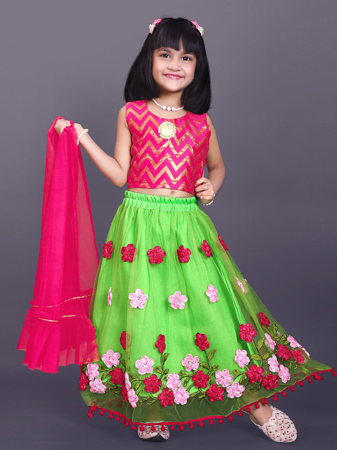 satyamfab Girls Patchwork Ready to Wear Lehenga & Blouse With Dupatta