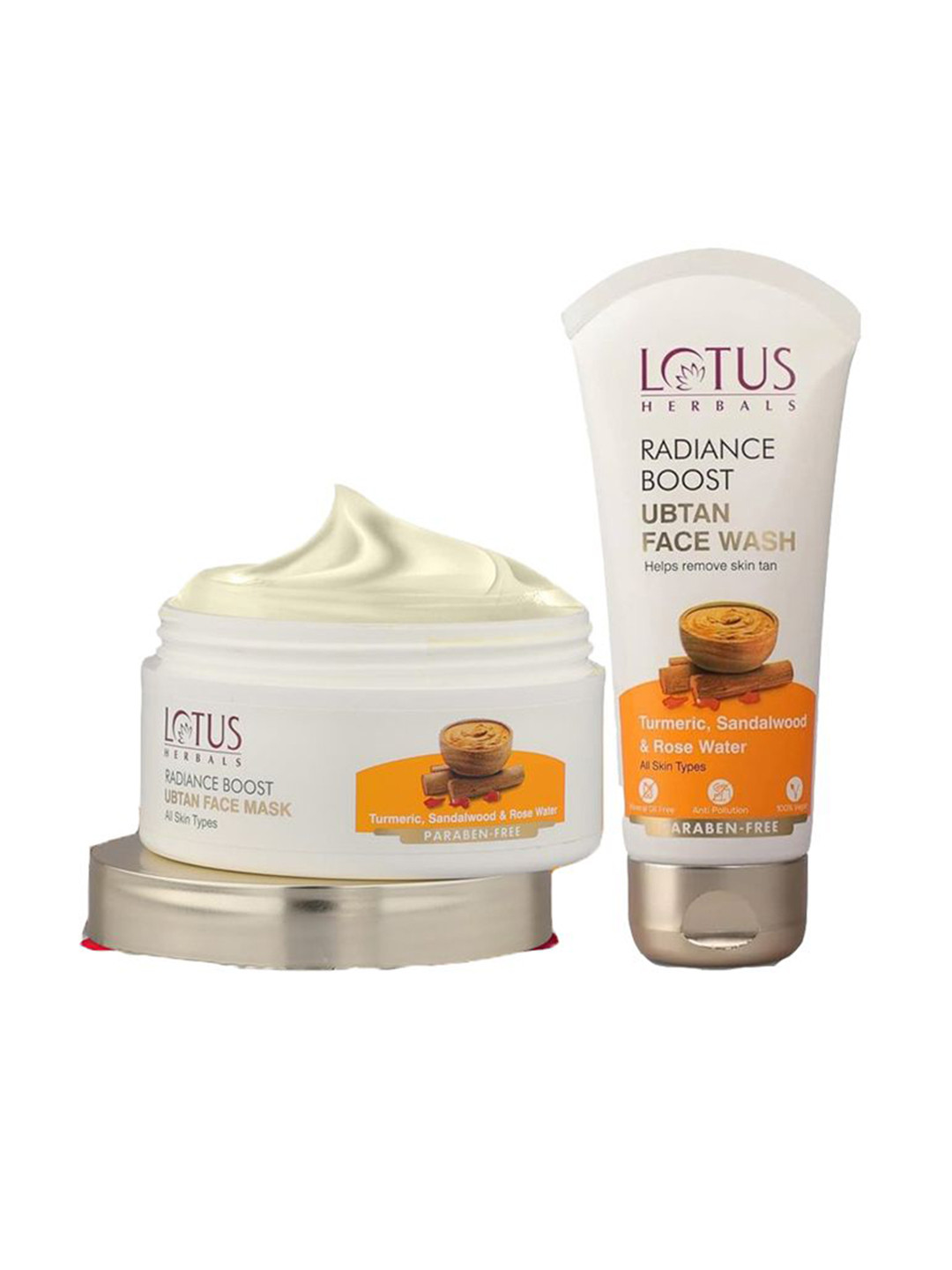 Lotus Herbals Set Of 2 Radiance Boost Ubtan Face Mask 100 g & Boost Ubtan Face Wash 50 g