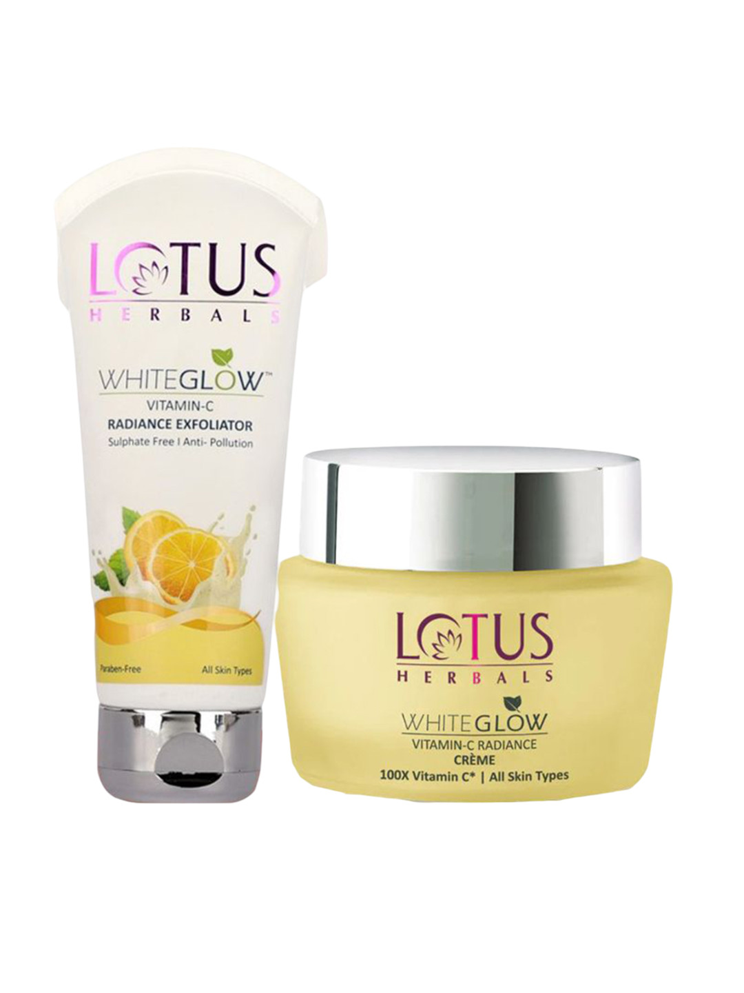 Lotus Herbals Set Of 2 WhiteGlow Vitamin C Radiance Cream 50 g & Radiance Exfoliater 100 g