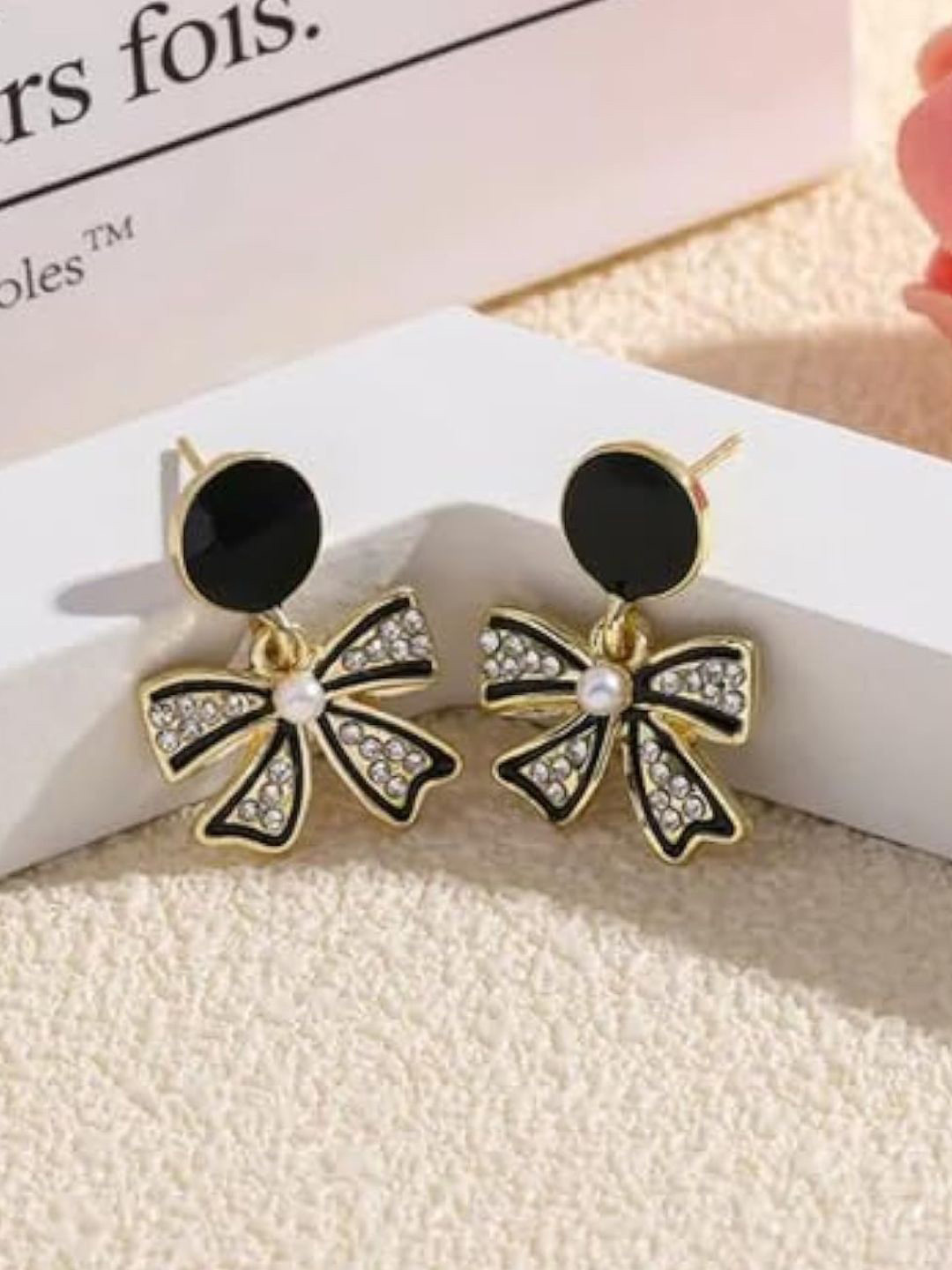 CareDone Korean Style Black Bow Small Drop Earrings