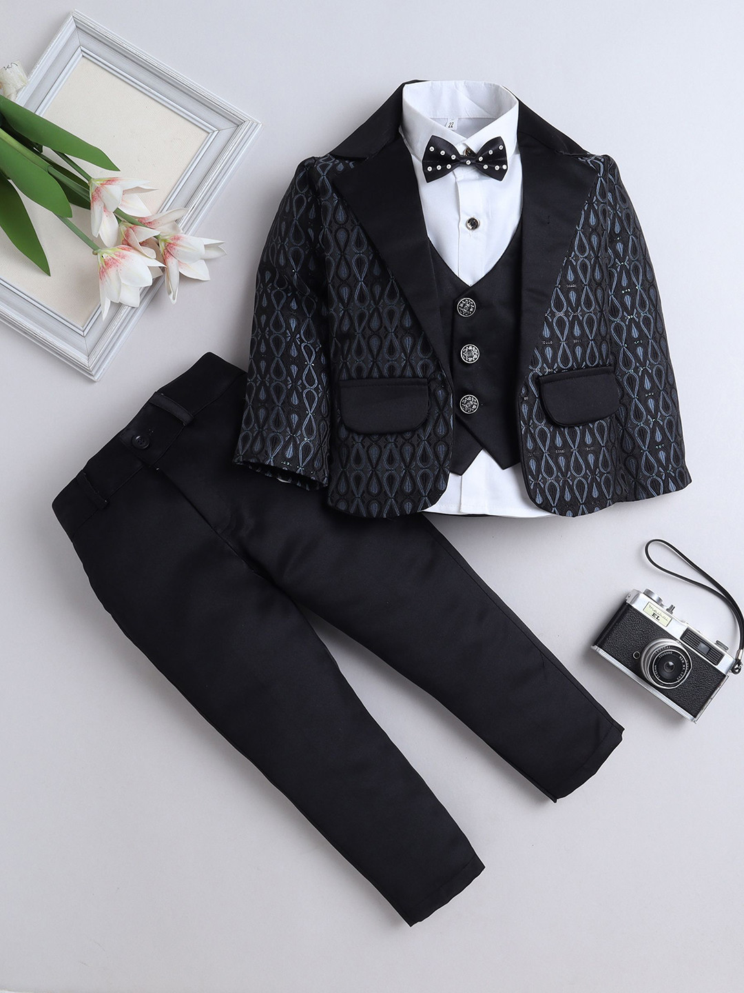 BAESD Boy 3-Pc Self Design Notched Lapel Long Sleeves Single Breasted Party Suit