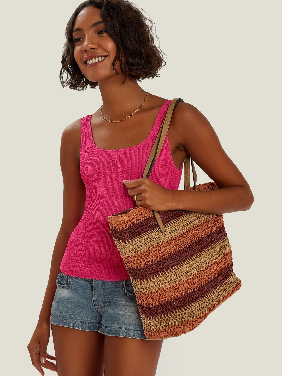 Accessorize Women Stripe Raffia Shoulder Bag