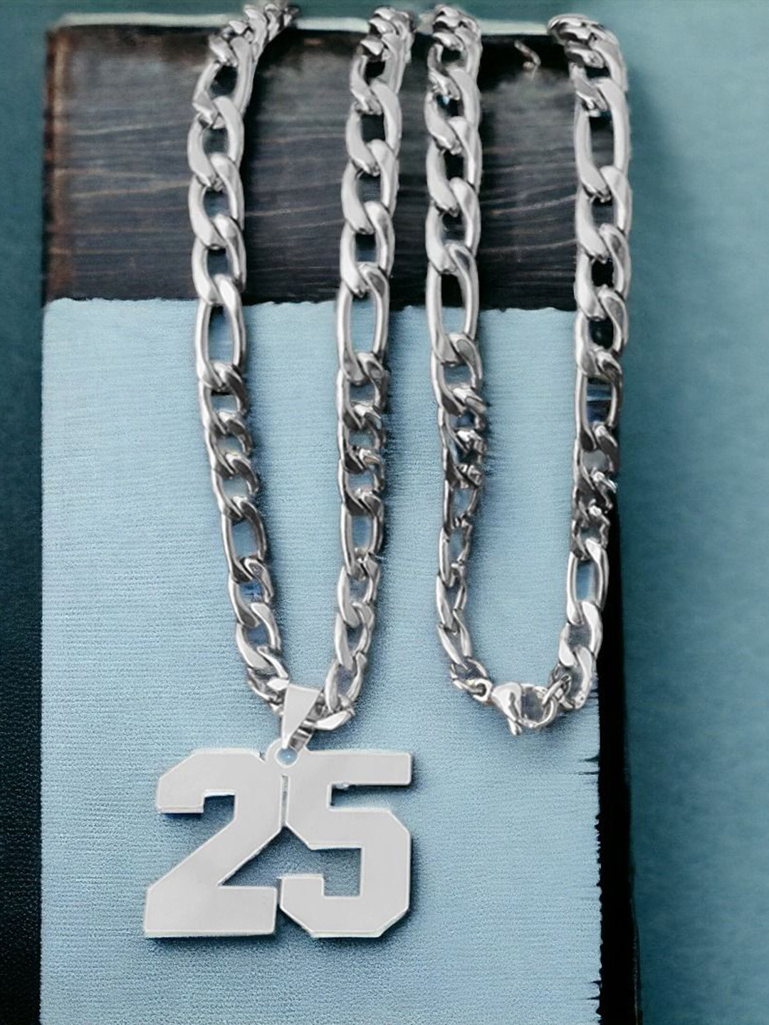 M Men Style Stainless Steel Silver-Plated Sports Jersey Number Pendants With Chains