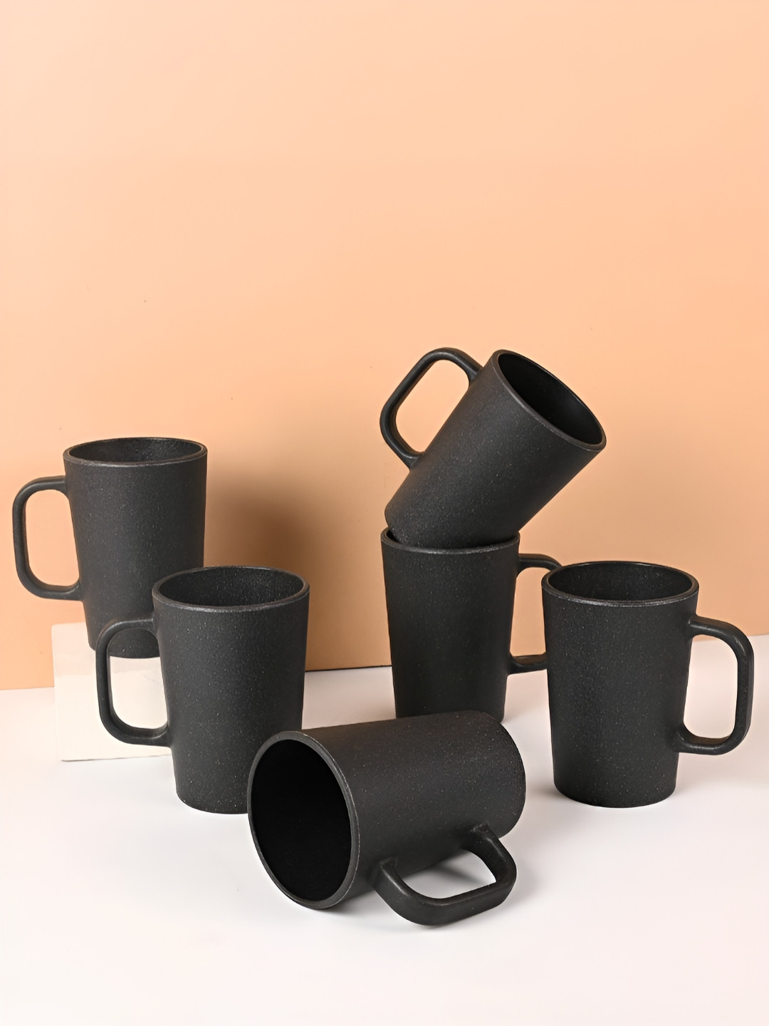 eha Charcoal Textured Plastic Dishwasher Safe 6 Piece Mugs-400ml