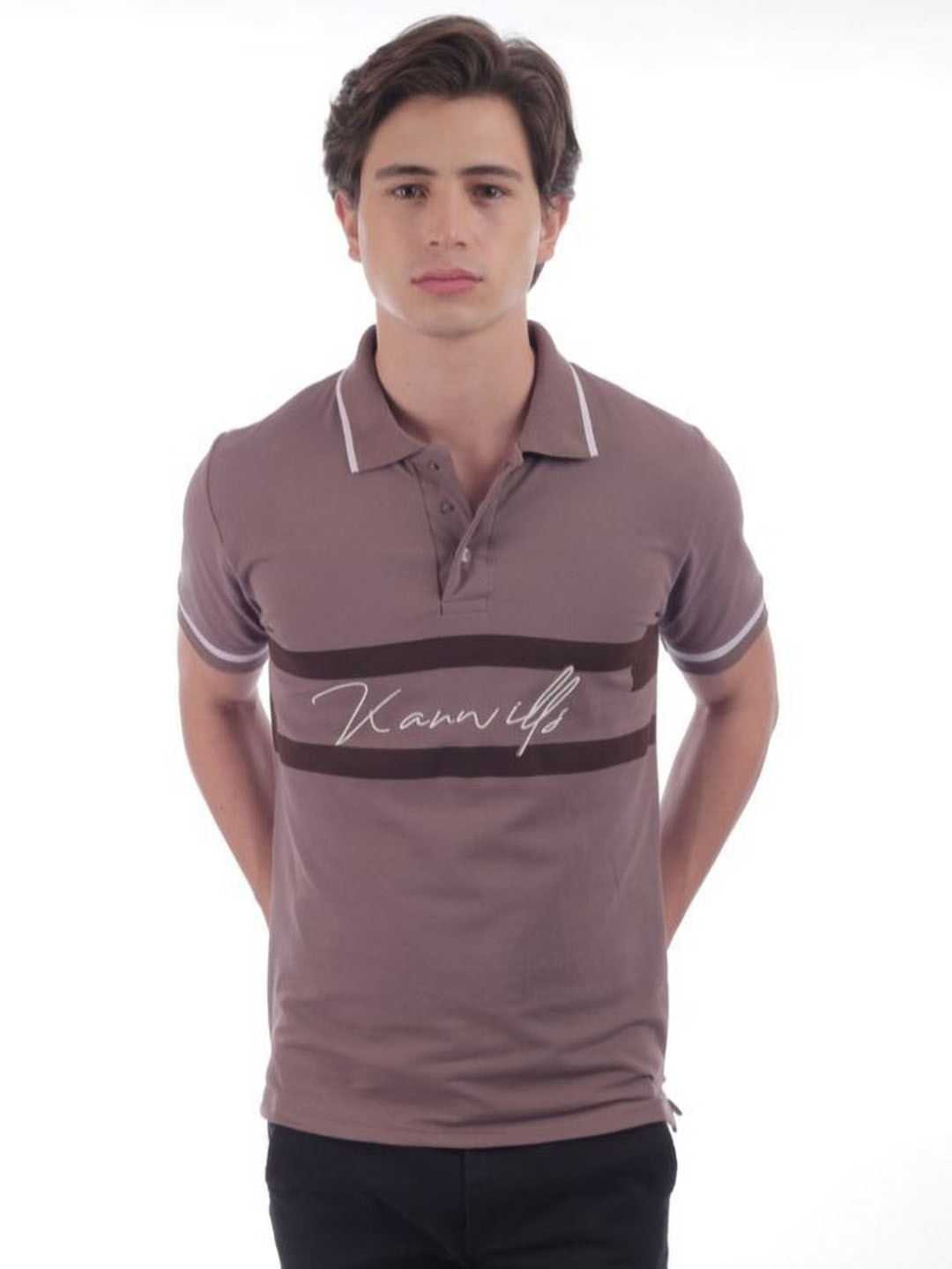 KANWILLS Men Typography Printed Polo Collar Cotton Slim Fit T-shirt