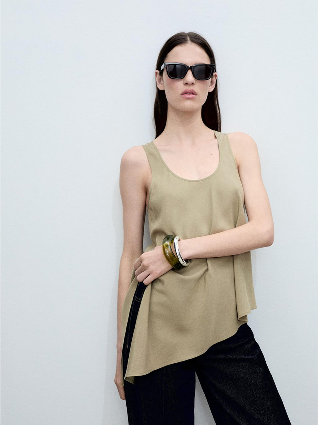 MANGO Asymmetric Scoop Neck Fluid Top