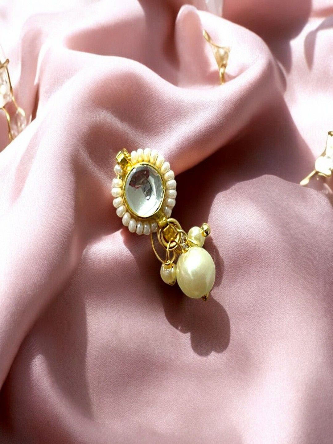 AccessHer Gold-Plated American Diamond Studded And Beaded Stud Nosepin