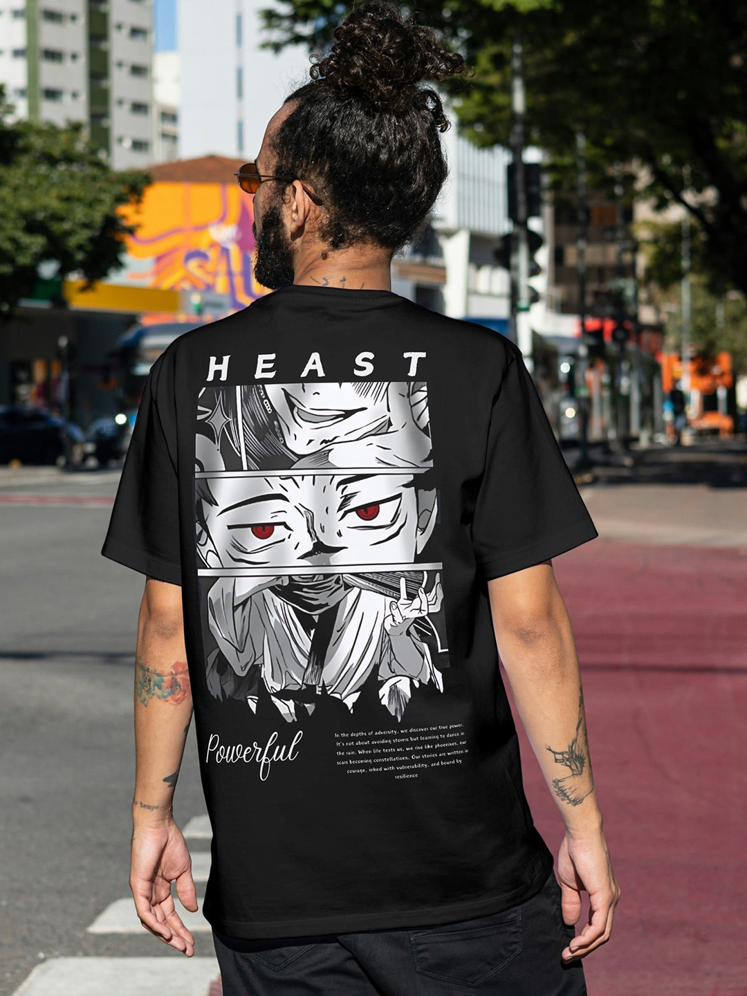 HEAST Men Graphic Printed Round Neck Oversized T-shirt