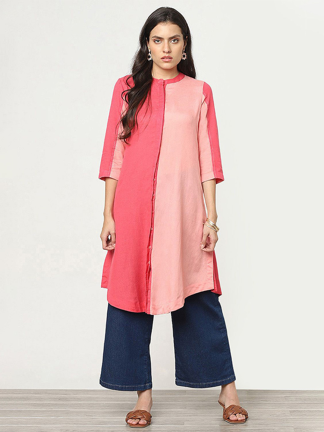 Marigold Lane Colourblocked Mandarin Collar A-Line Kurta