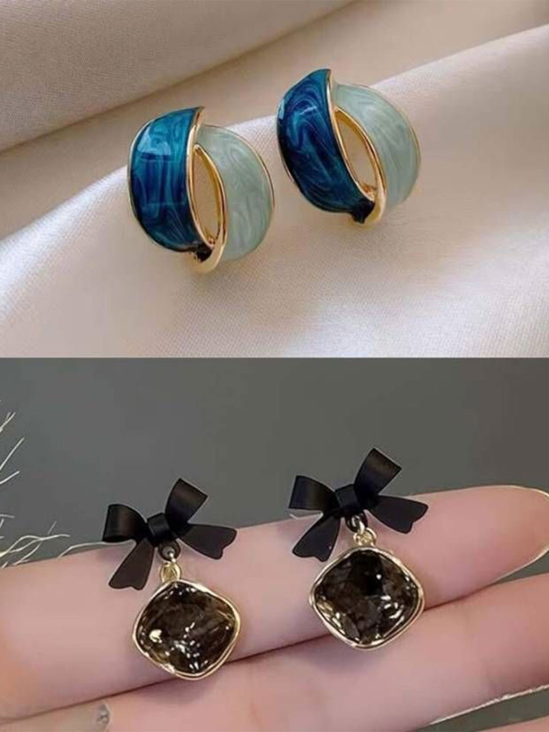 DressBerry Set Of 2  Agate Studded Contemporary Studs