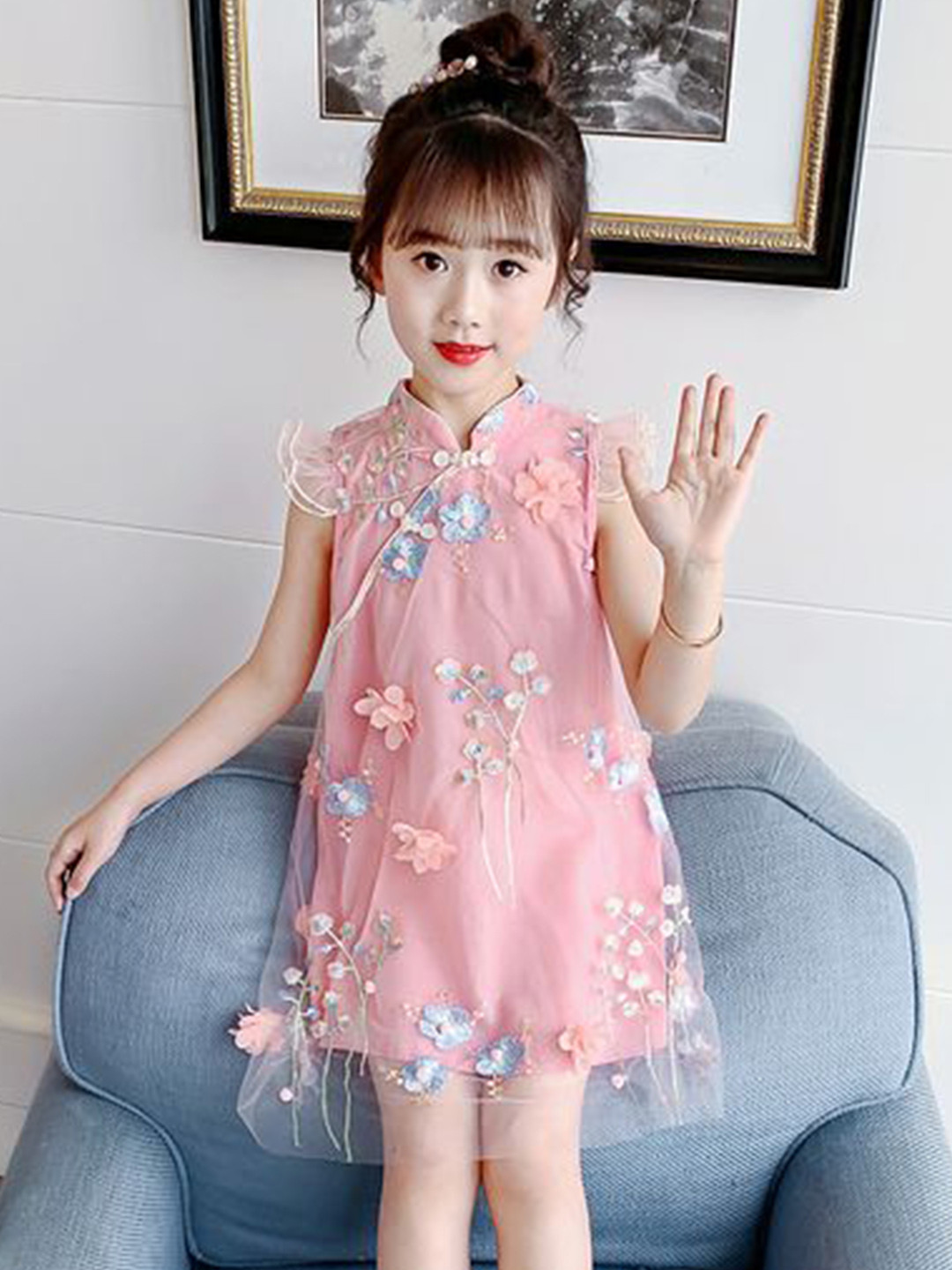 StyleCast x Revolte Women Floral Print Flared Sleeve Applique A-Line Dress