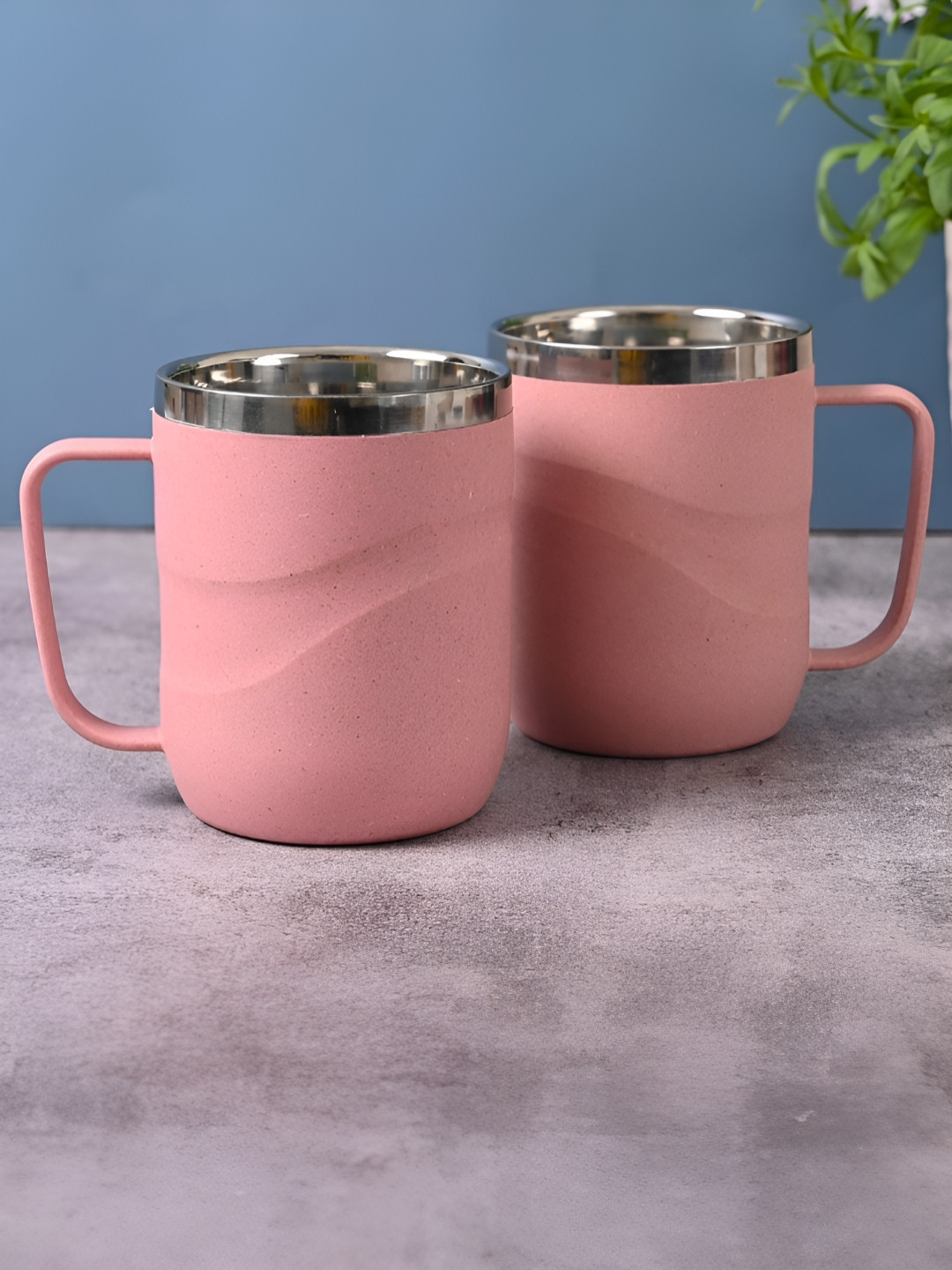 eha Ele, Dog & Cat Pink Textured Biocomposite Microwave Safe 2 Piece Mugs-400ml