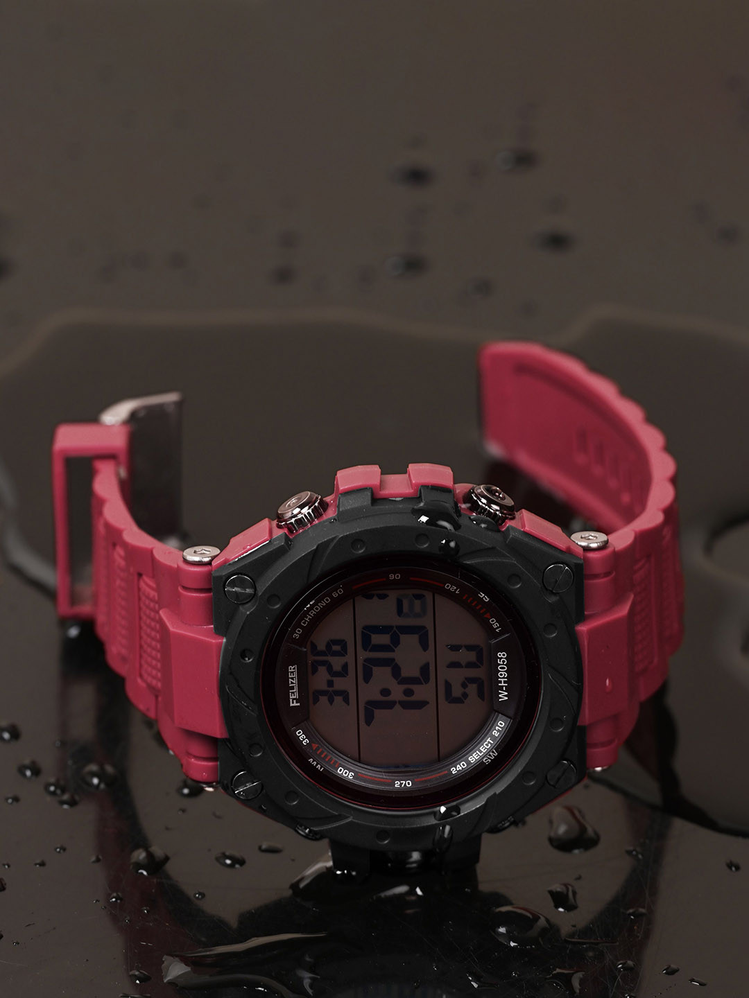 FELIZER Men Dial & Textured Straps Multi Function Digital Watch H9058-LSKA-Red