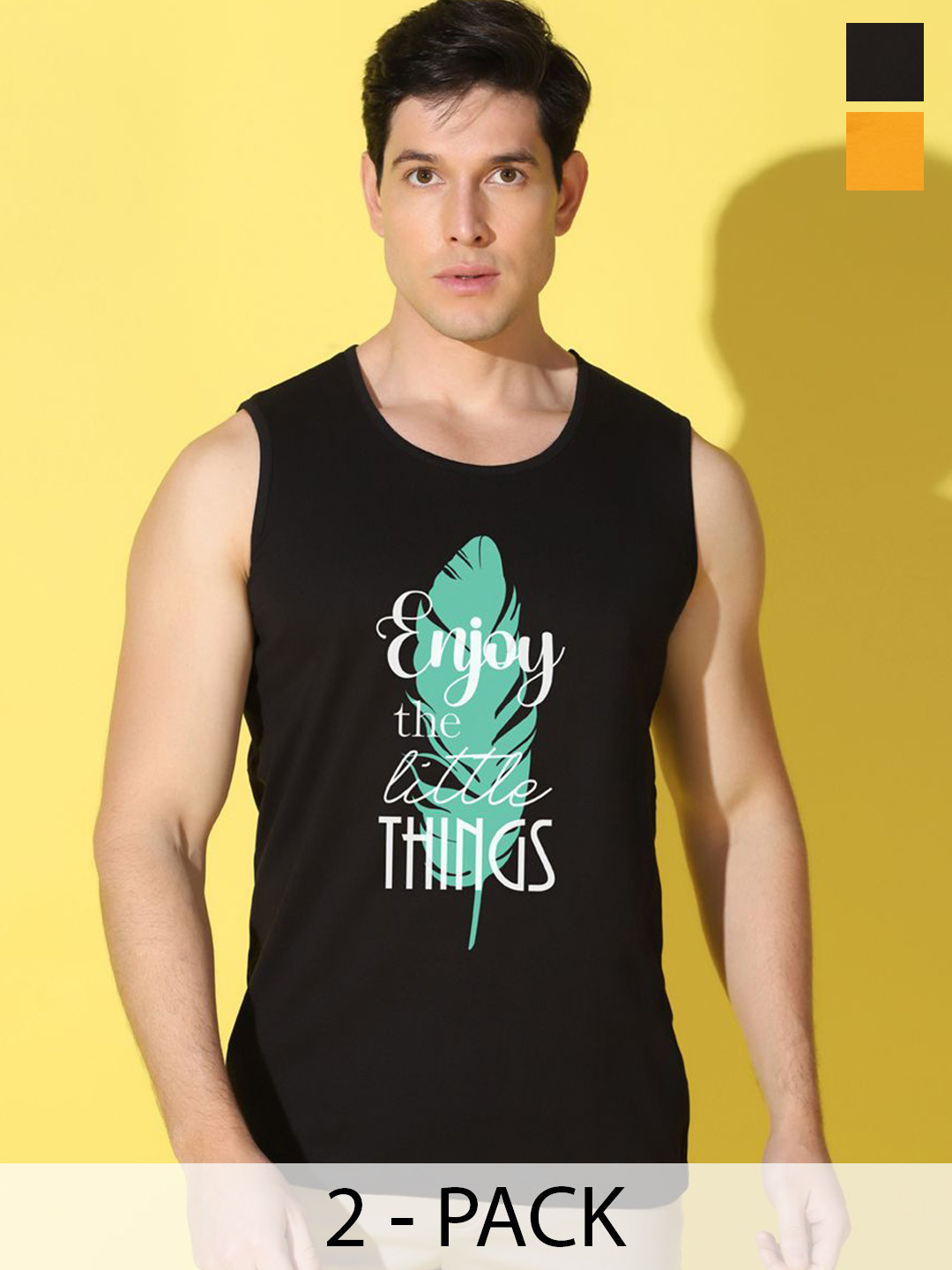 WOOSTRO Men Pack Of 2 Printed Moisture Absorbency Ultra-SoftSuper Combed Cotton Gym Vests