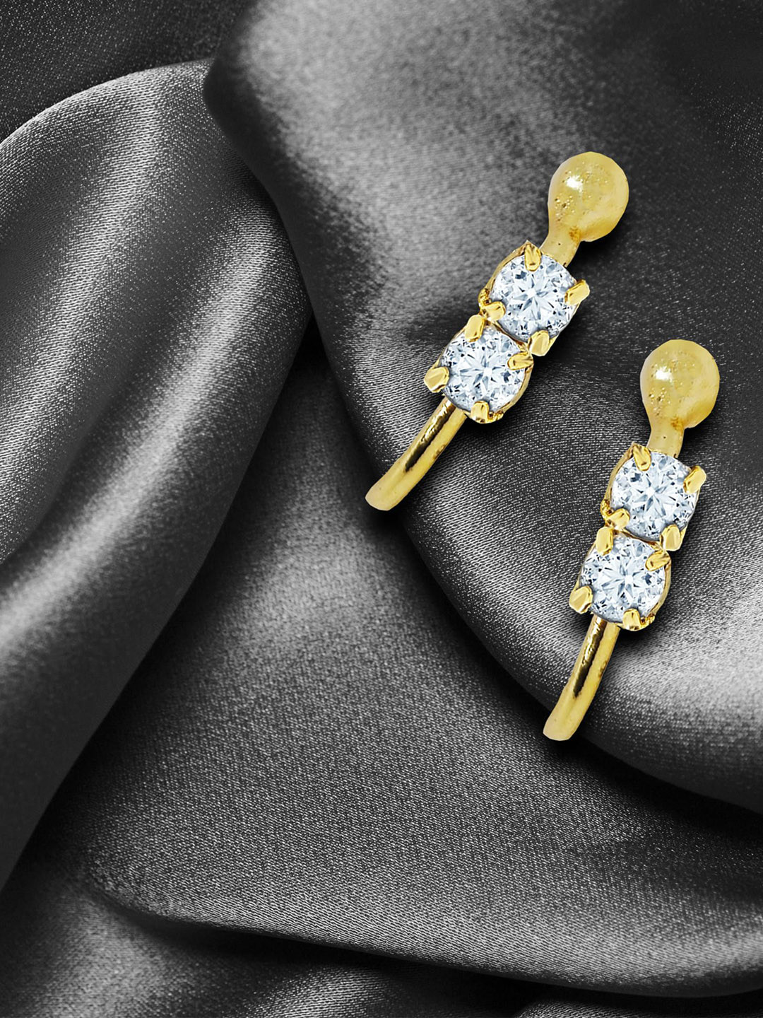 Comet Busters Gold-Plated Artificial Stones Studded Clip On Non Piercieng Ring Nosepin