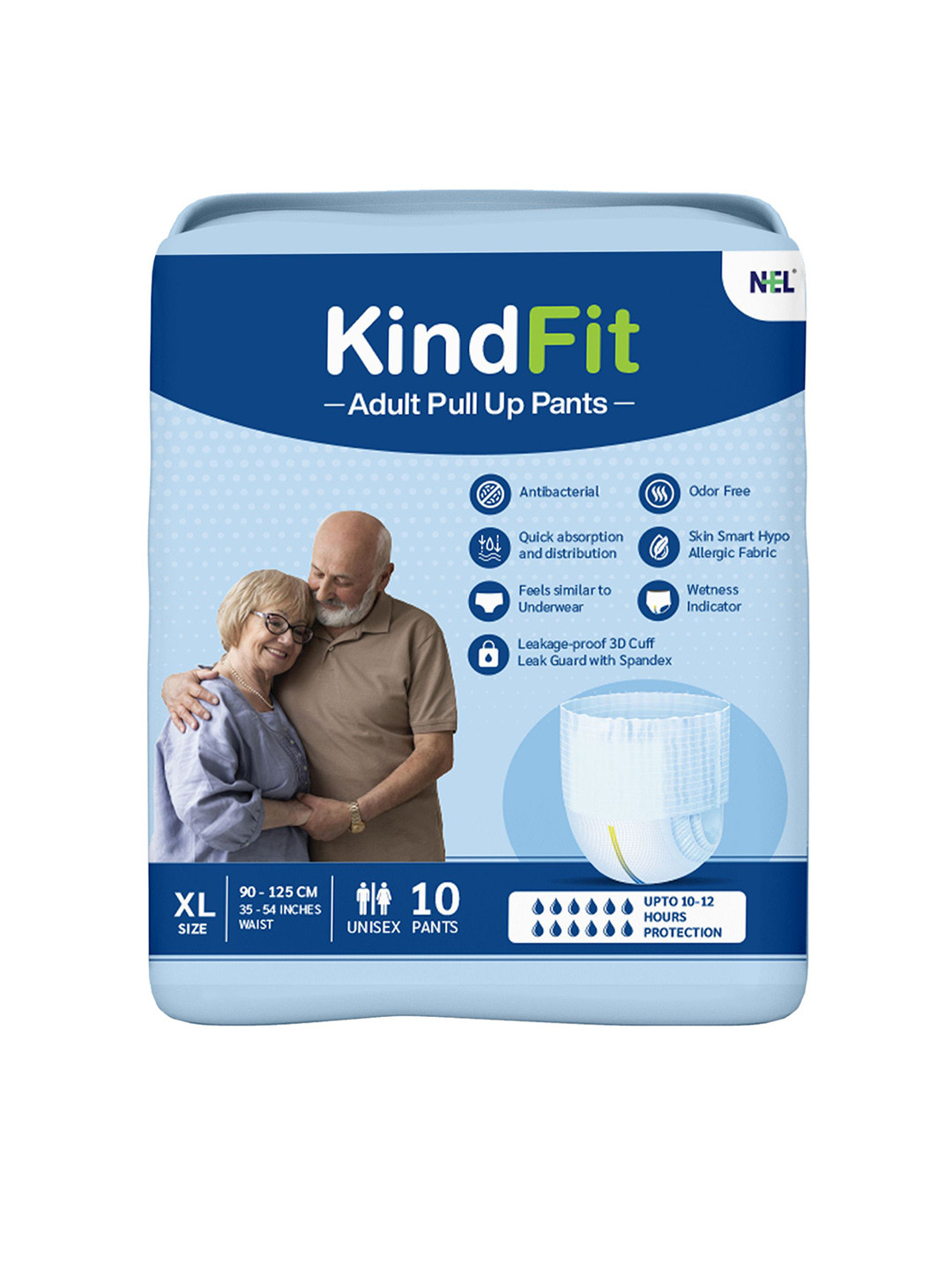 Kindfit 10 Pcs Antibacterial Leak Proof Adult Pull-Up Pants 10 Pads - XL