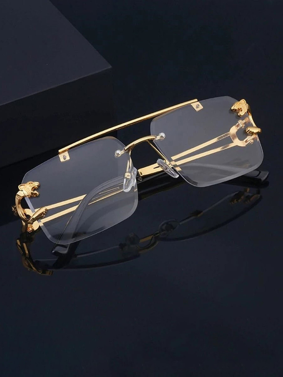 IFLASH Unisex Rectangle Rimless Sunglasses with UV Protected Lens 5823 gold clear NEW