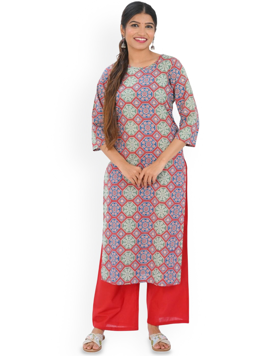 30 Looks Women Floral Printed Regular Pure Cotton Kurta with Palazzos