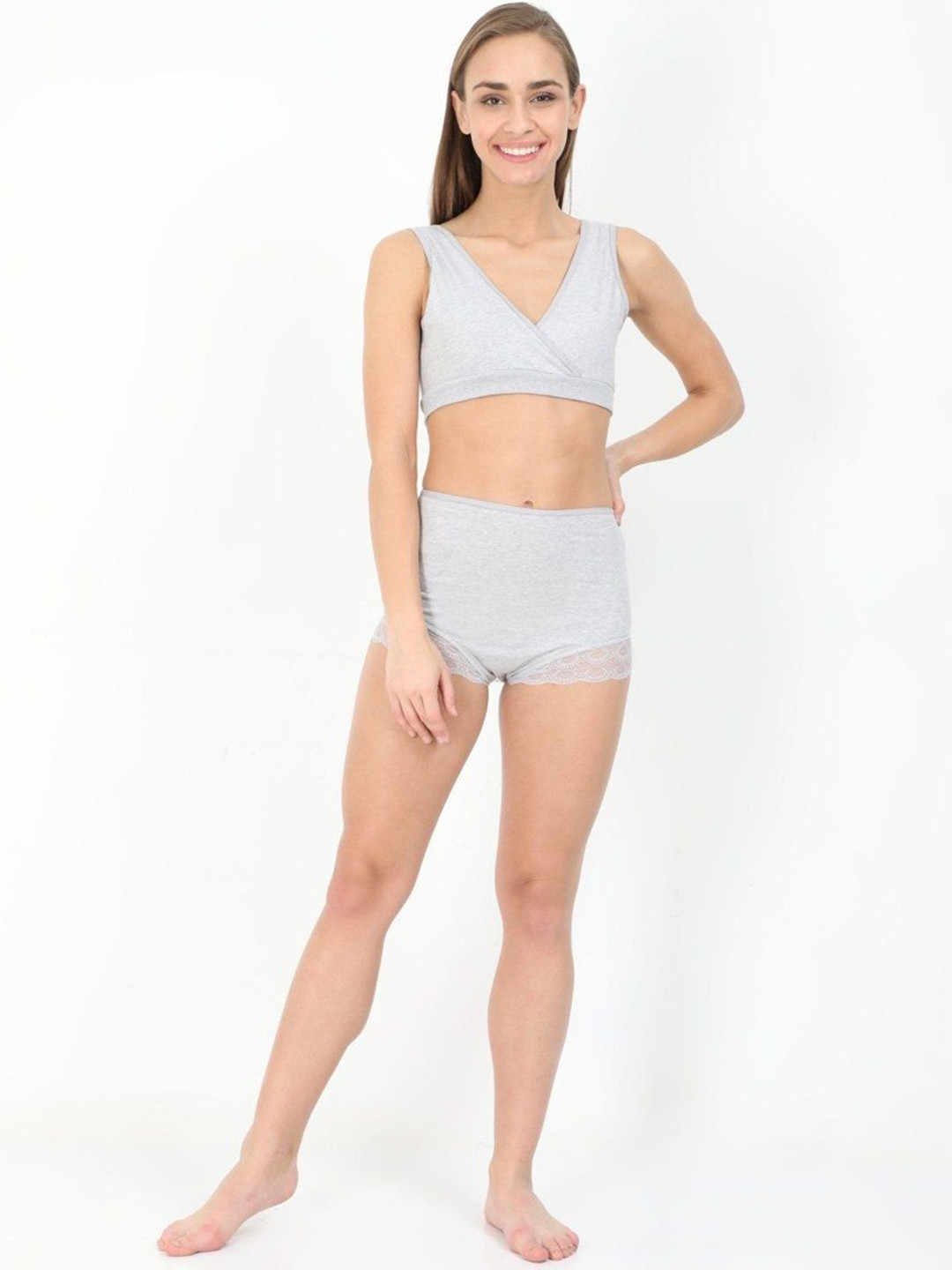 The Mom Store Non Padded lingerie Set LNGR2-GRY-LPSB-S