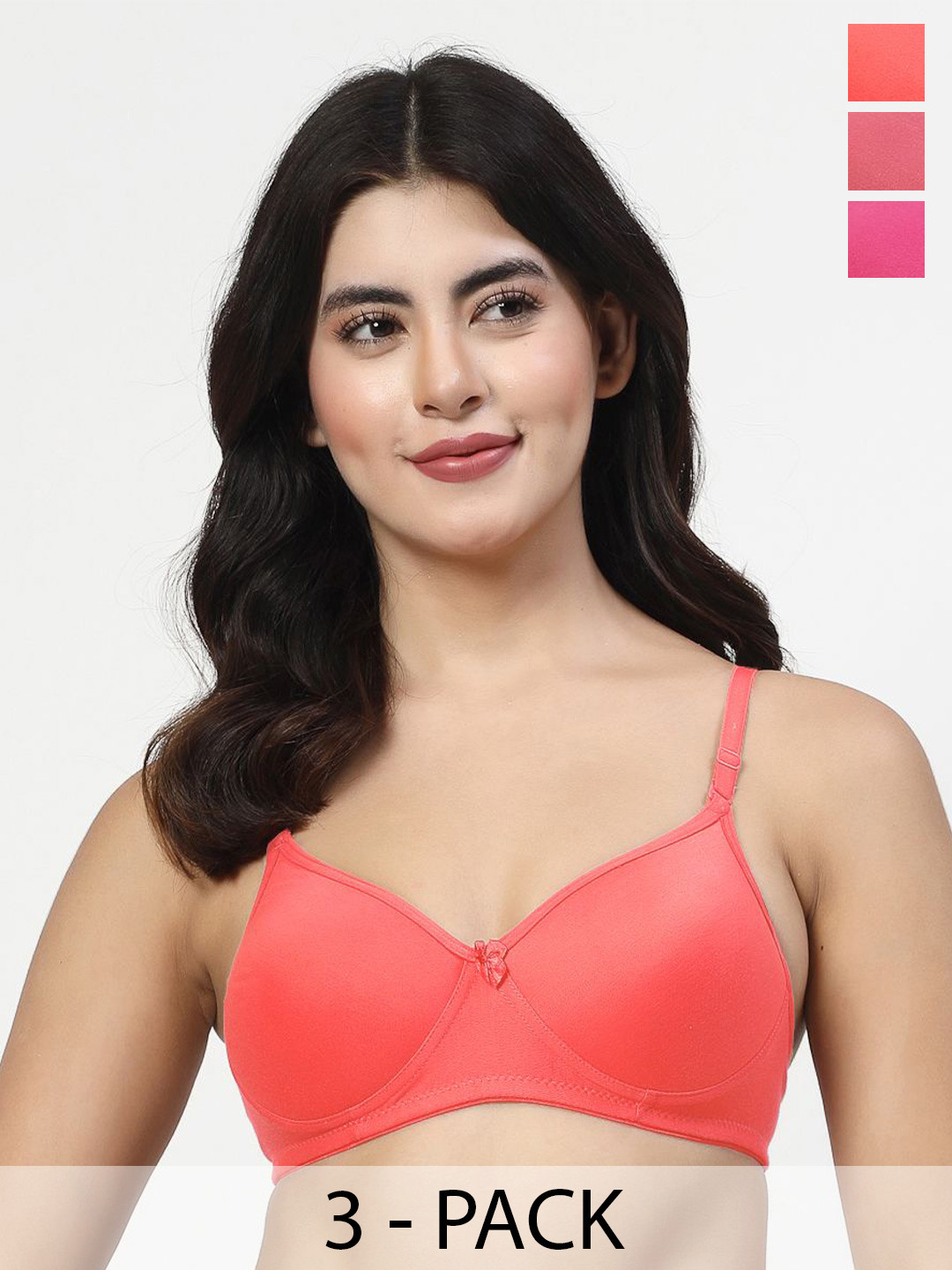 LILY mfruomalg Women Pack Of 3 Solid Full Coverage Lightly Padded  Non Wired T-shirt Bra