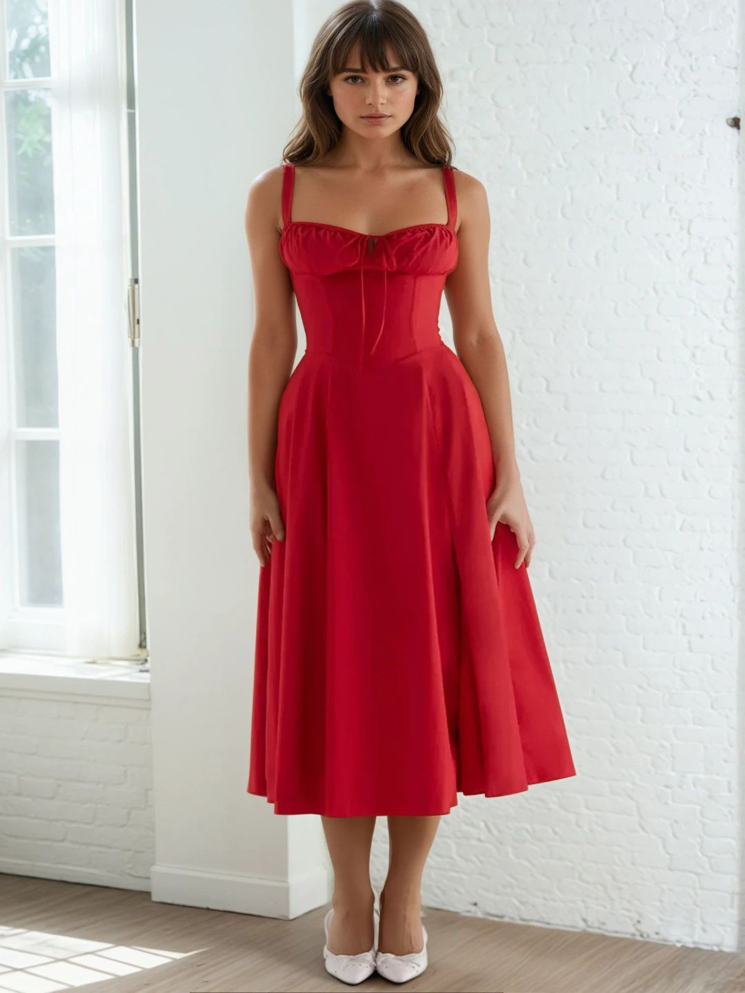 Fragancia Women Solid Fit and Flare Sleeveless Midi Dress