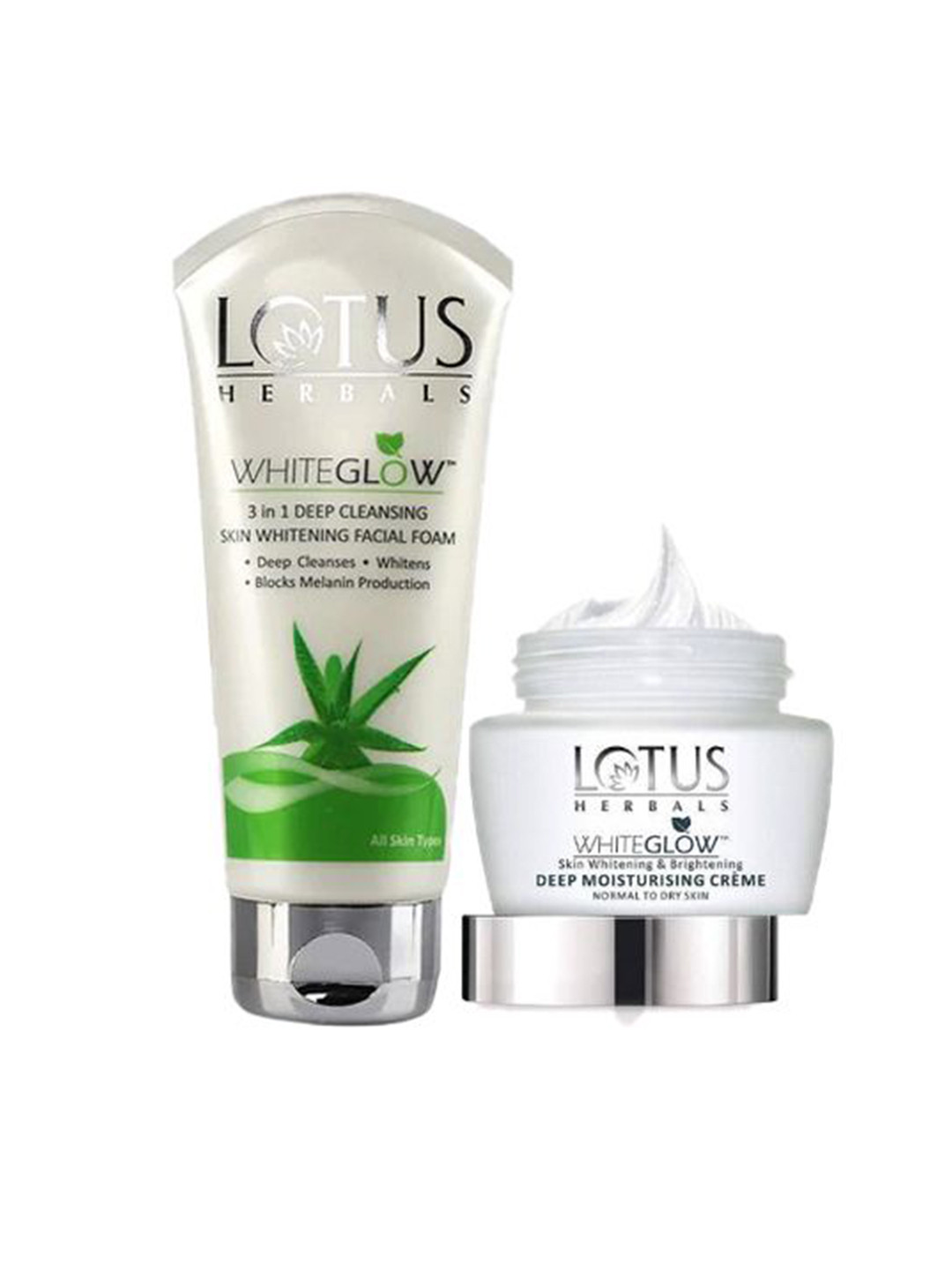 Lotus Herbals Set Of 2 Whiteglow 3In1 Deep Facial Foam 100g & Deep Moisturising Cream 60 g