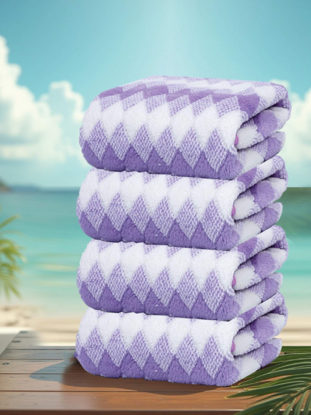 HOUSSE Lavender 4 Pieces 350 GSM Microfibre Ultra Absorbent Super Soft Face Towels
