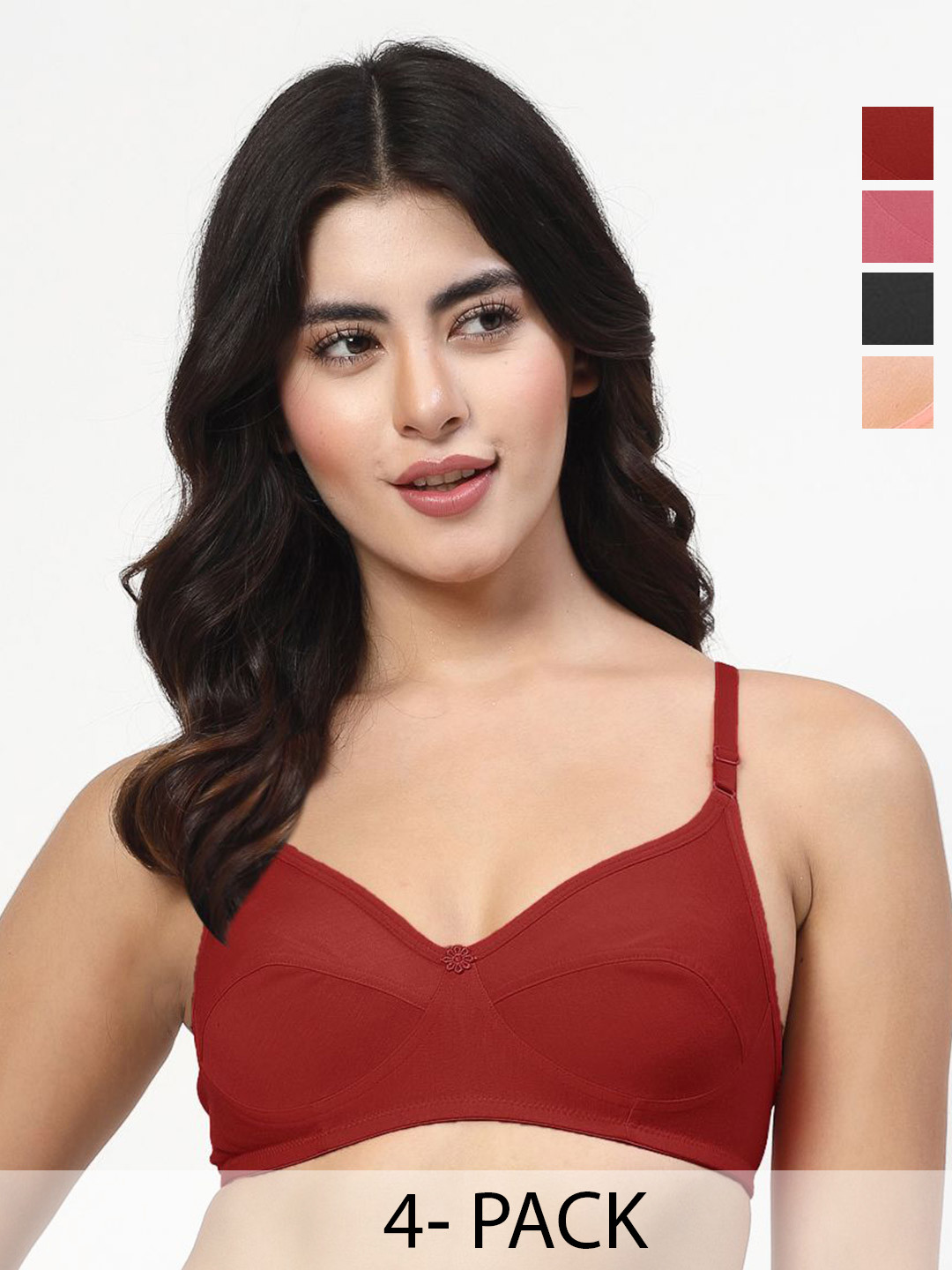 LILY Iteerp Women Pack Of 4 Full Coverage Non-Wired Non Padded Cut and Sew Bra