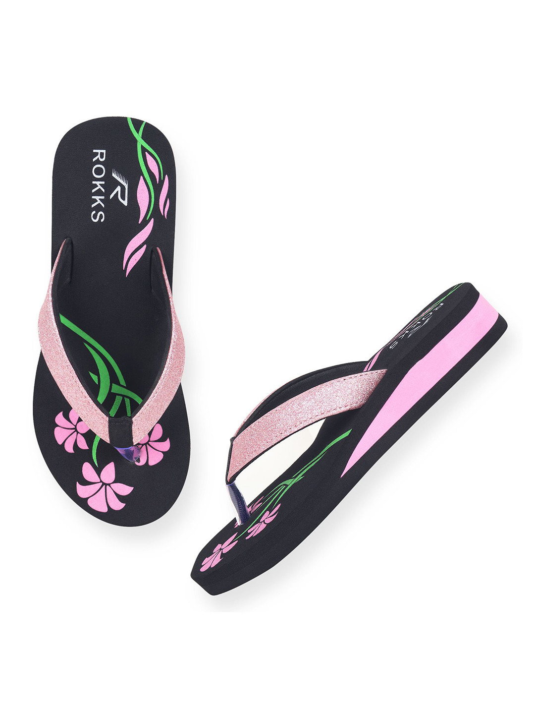 ROKKS Women Printed Rubber Thong Flip-Flops