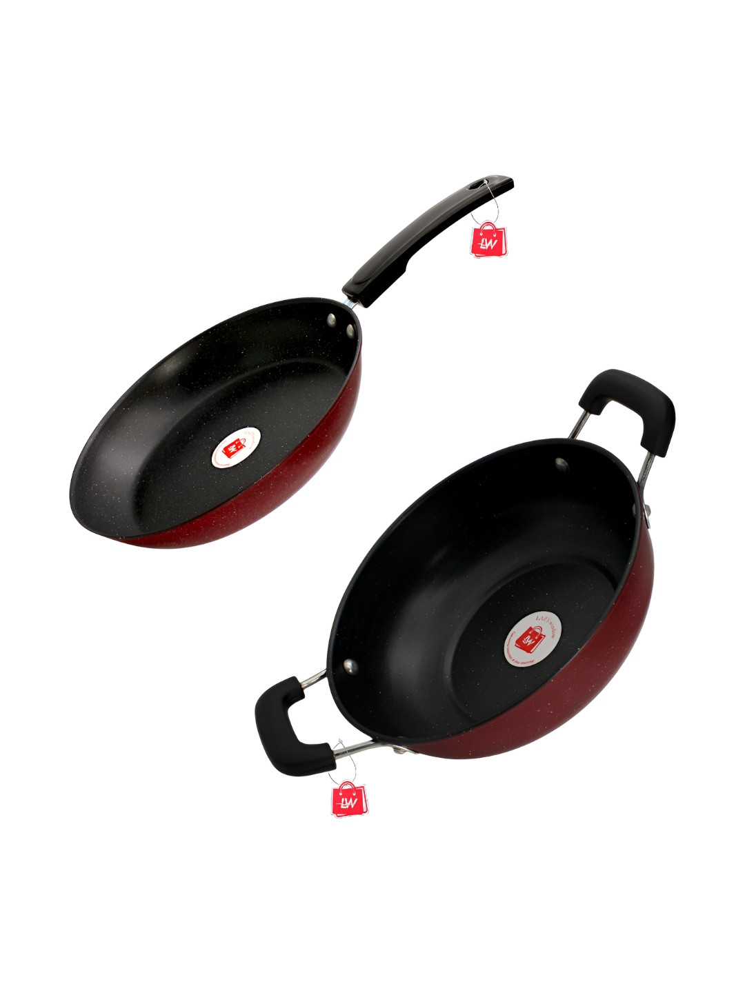 LAZYwindow Black & Maroon 2 Pieces Steel Dishwasher & Microwave Safe Cookware Set