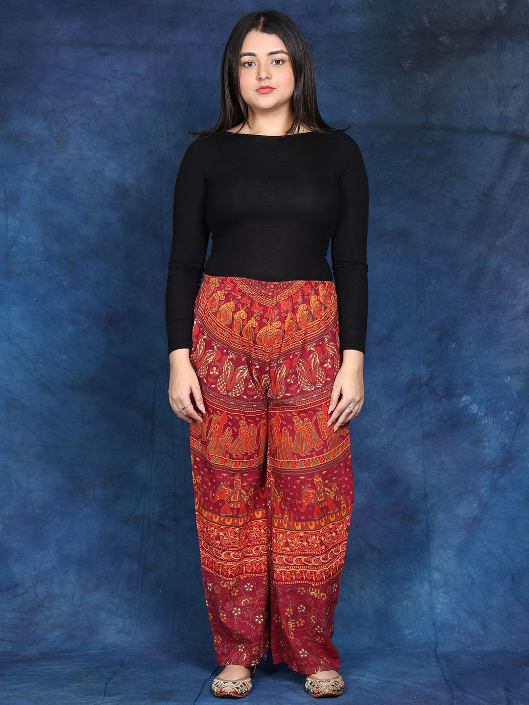 Exotic India Casual Trouser Marriage Procession with Pure Cotton Printed with Natural Dyes